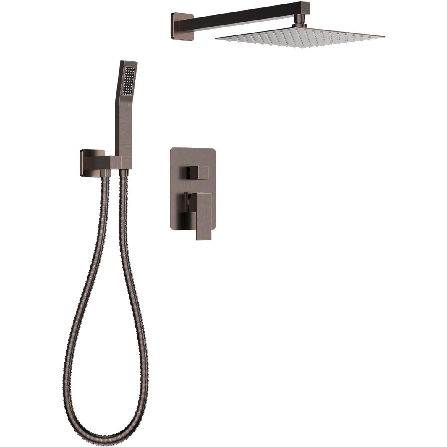 Longriver Shower Faucet Set, Shower System Bathroom High Pressure 10 Inches Rainfall Shower Head With Handheld Spray, Wall Mounted Shower Fixtures With Shower Valve And Trim Kit, Oil Rubbed Bronze