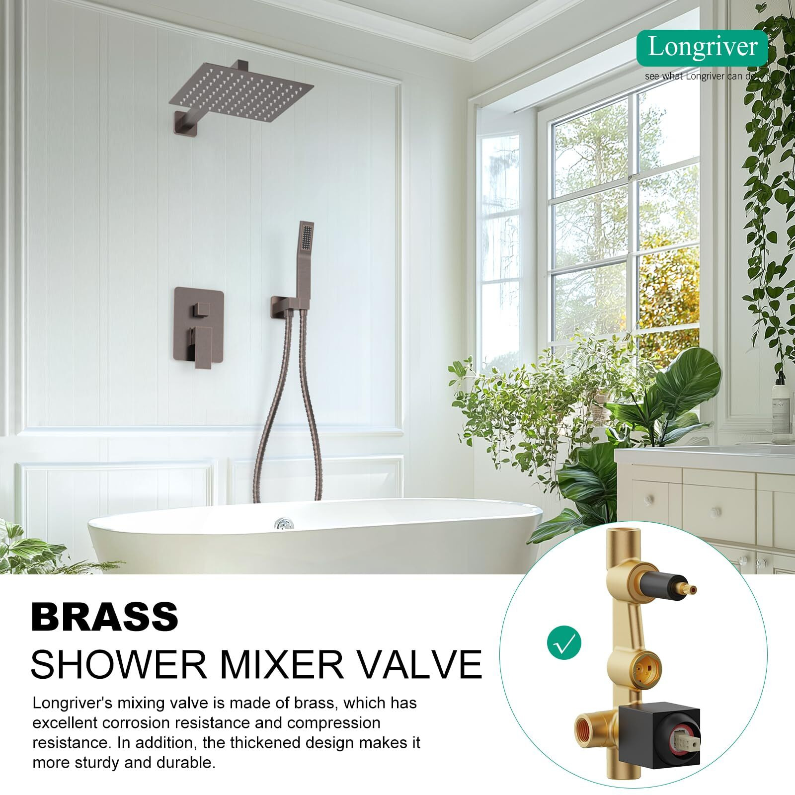 Longriver Shower Faucet Set, Shower System Bathroom High Pressure 10 Inches Rainfall Shower Head With Handheld Spray, Wall Mounted Shower Fixtures With Shower Valve And Trim Kit, Oil Rubbed Bronze