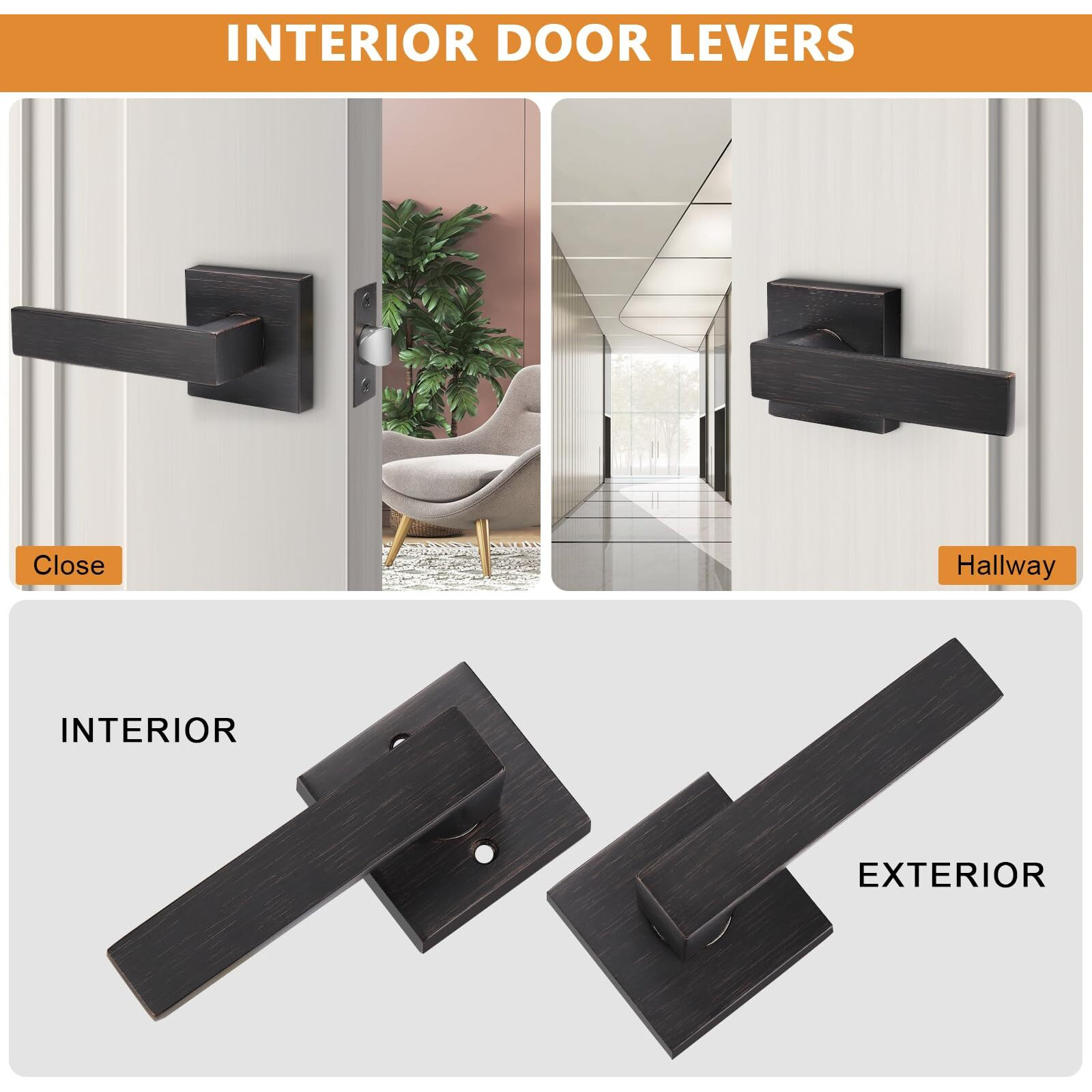 Probrico Heavy Duty Square Passage Lever Door Handle Non-Locking Leverset For Hallway Or Closet [Reversible For Right & Left Sided Doors] - Oil Rubbed Bronze,20 Pack