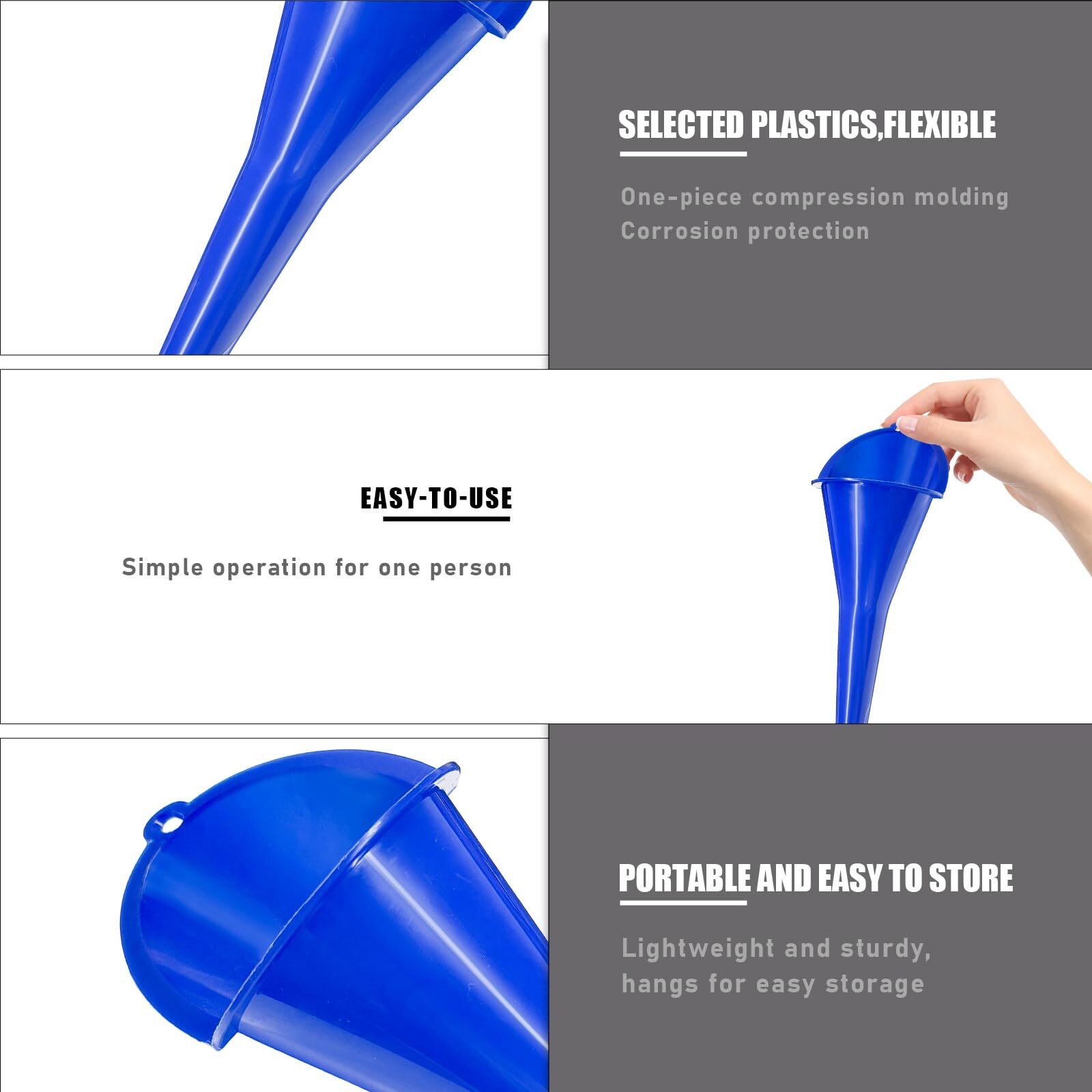 Dxnq 2 Pcs Oil Funnel, Automotive Multi-Function Plastic Fuel Funnel With Long Neck, Universal Engine Oil Funnel For Filling Oils Gas Lubricants And Fluids, Car Accessories (Blue)