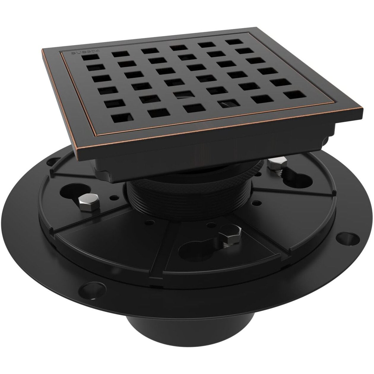 Webang 4 Inch Square Shower Floor Drain With Flange,Quadrato Pattern Grate Removable,Food-Grade Sus 304 Stainless Steel,Watermark&Cupc Certified,Oil Rubbed Bronze
