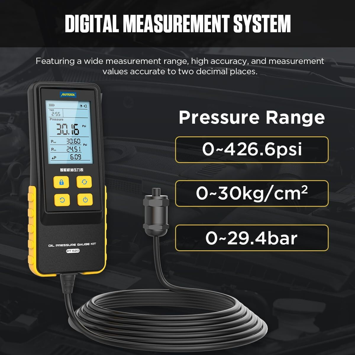 Oil Pressure Tester Tool,0-426.6 Psi Oil Pressure Gauge Kit Automotive,Intelligent Engine Oil Pressure Tester Tool Kit,Digital Engine Oil Pressure Tester Gauge Tool Kit