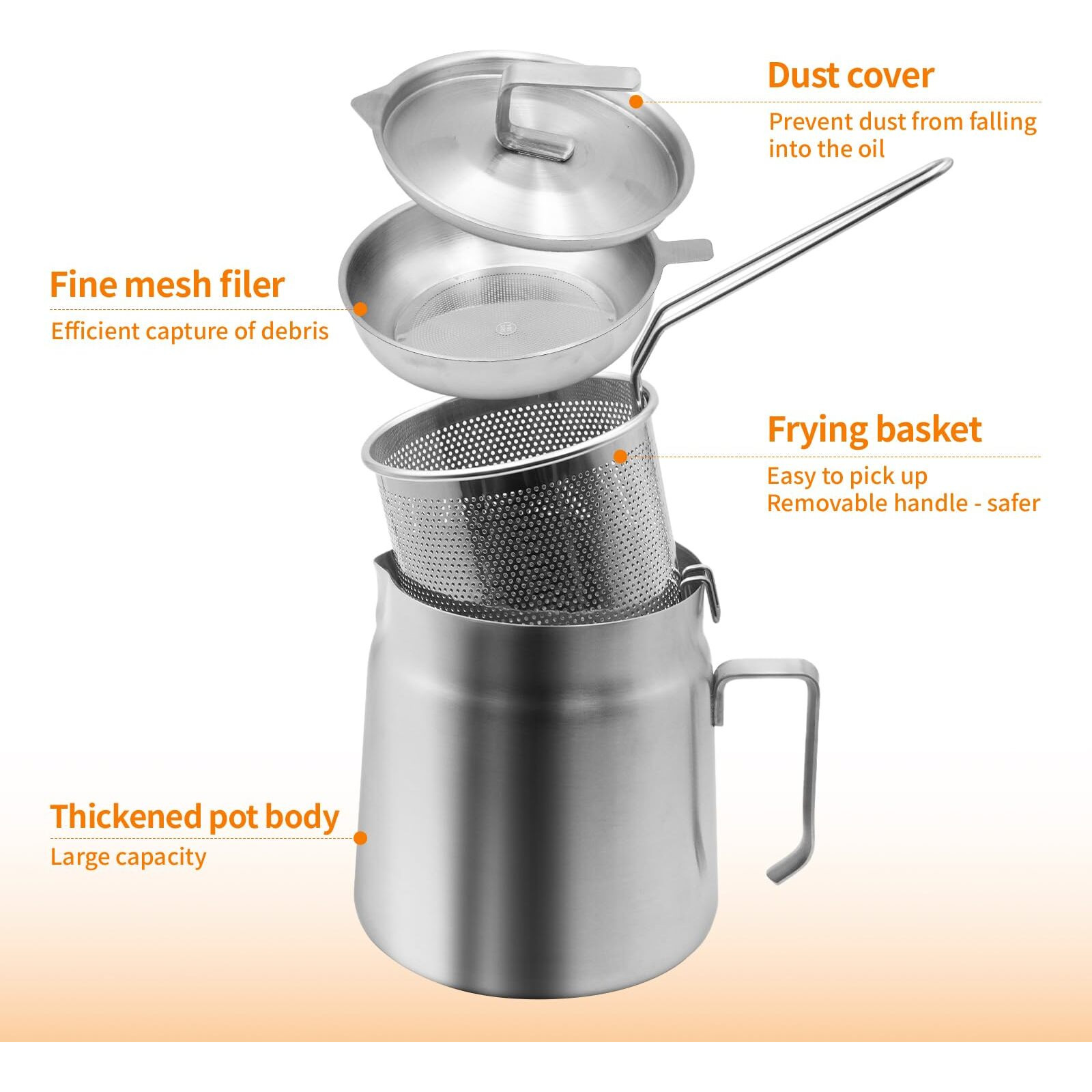 68Oz Stainless Steel Oil Filter Pot With Deep Fryer Basket - Kitchen Large Capacity Versatile Oil Strainer Vessel And Bacon Grease Saver For Cooking Grease