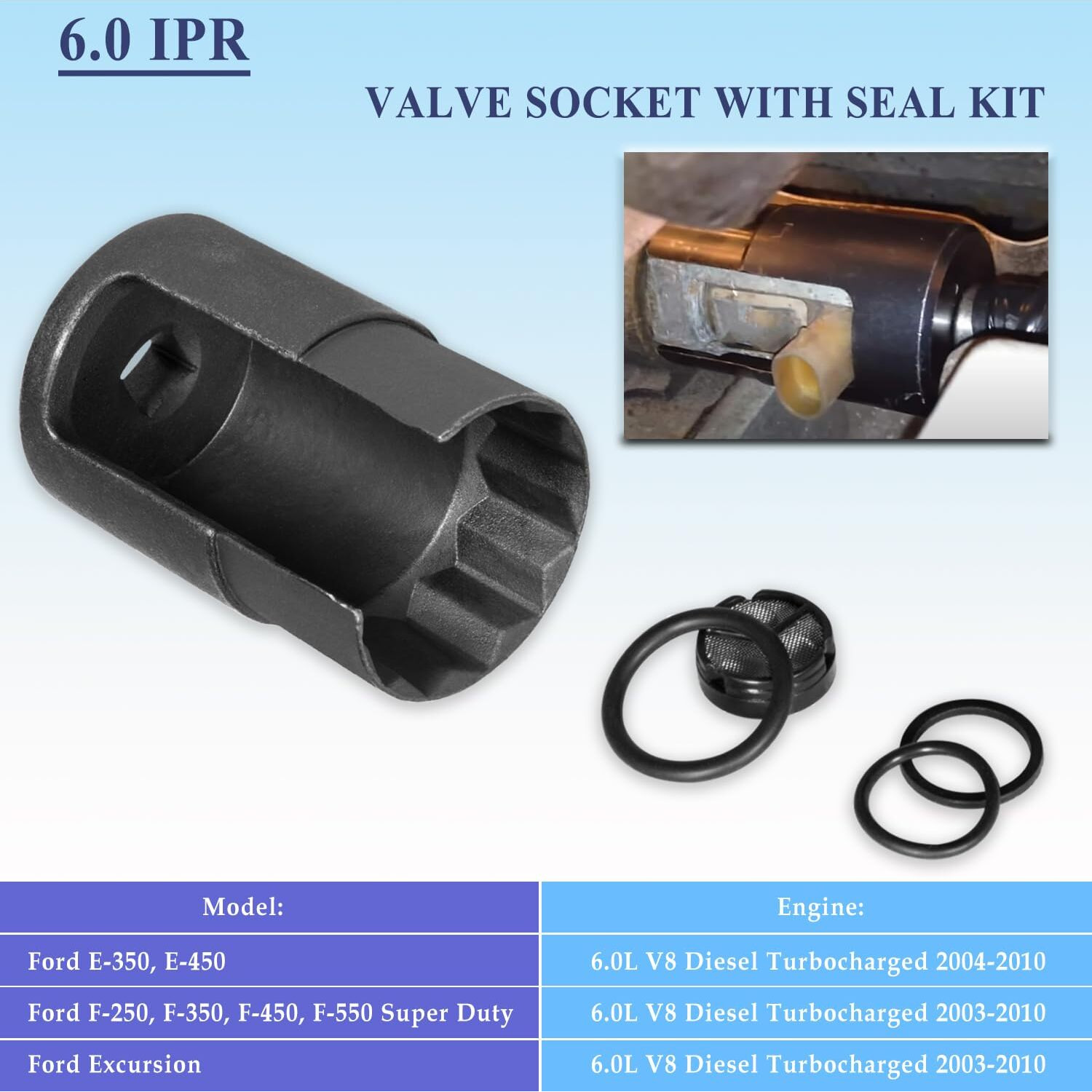 Bonbo 6.0 Ipr Valve Socket & Oil Rail Adapters Kit & 6.0 High Pressure Oil Pump Ipr Valve Air Test Fitting Tool With Seal Kit, Fits For Ford 6.0L Powerstroke Diesel Engine (8 Pack)