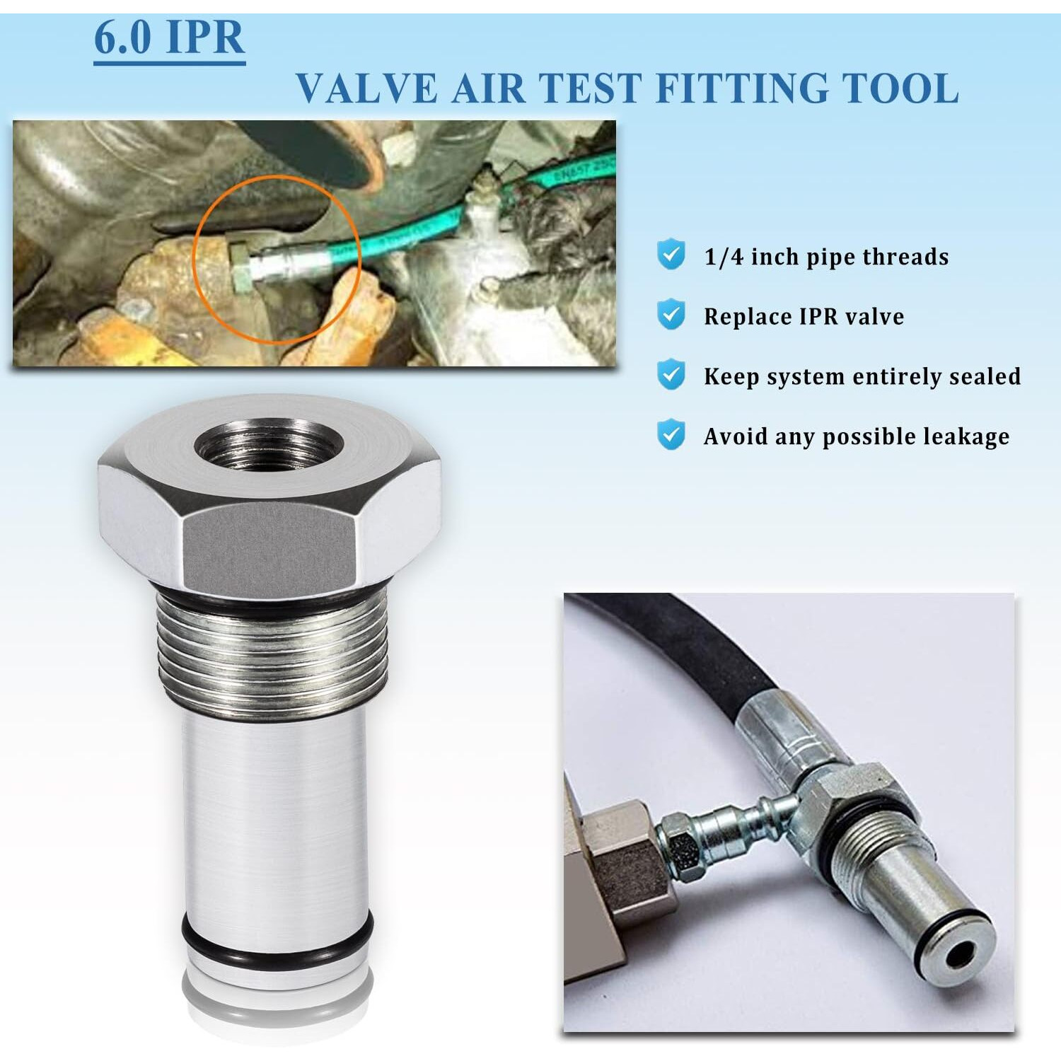 Bonbo 6.0 Ipr Valve Socket & Oil Rail Adapters Kit & 6.0 High Pressure Oil Pump Ipr Valve Air Test Fitting Tool With Seal Kit, Fits For Ford 6.0L Powerstroke Diesel Engine (8 Pack)