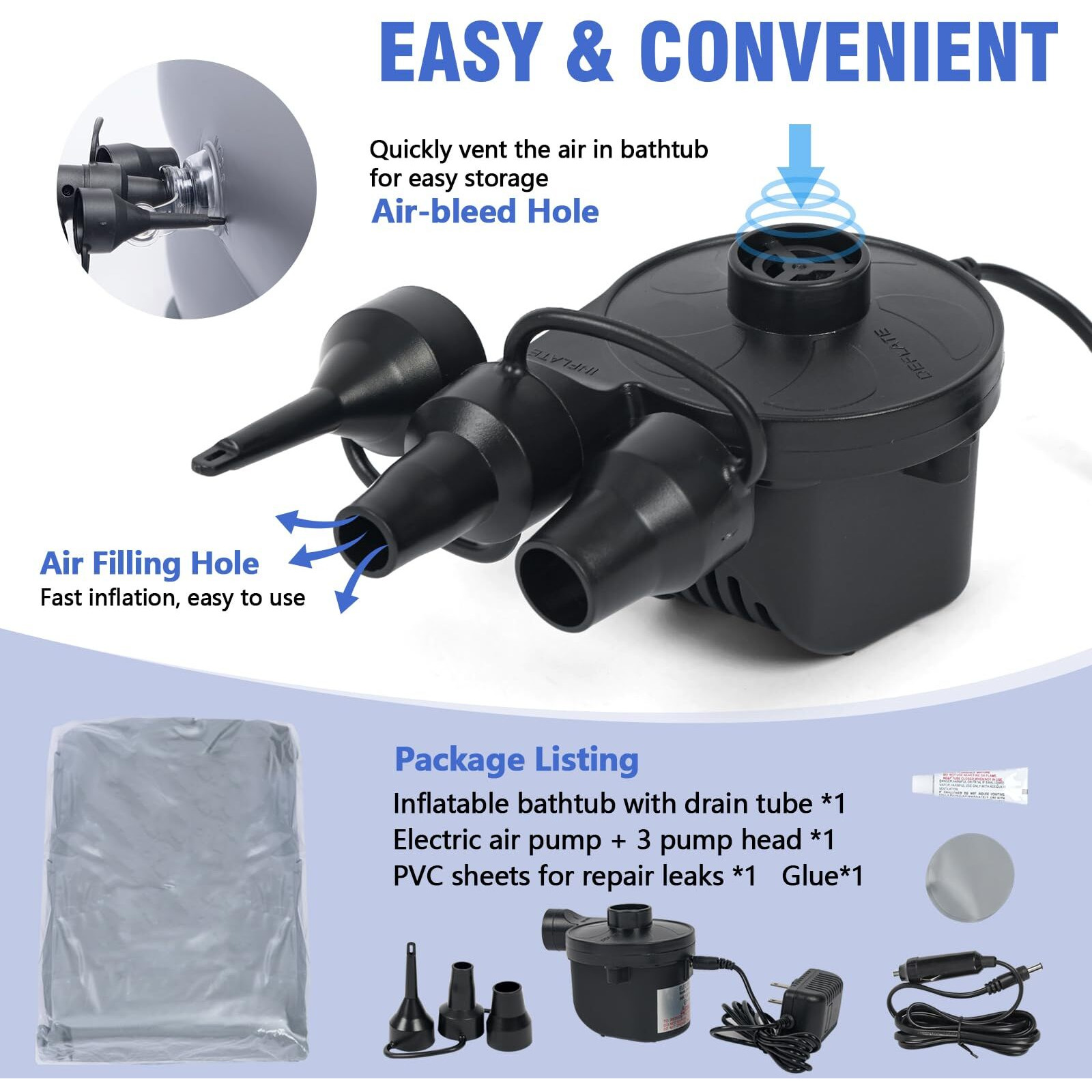 Medical Inflatable Bathtub,Shower Bath Basin Kit, Pvc Portable Bathtub With Electric Air Pump,Portable Bathtub Wash Full Body In Bed Bath,For Elderly (Silvery)