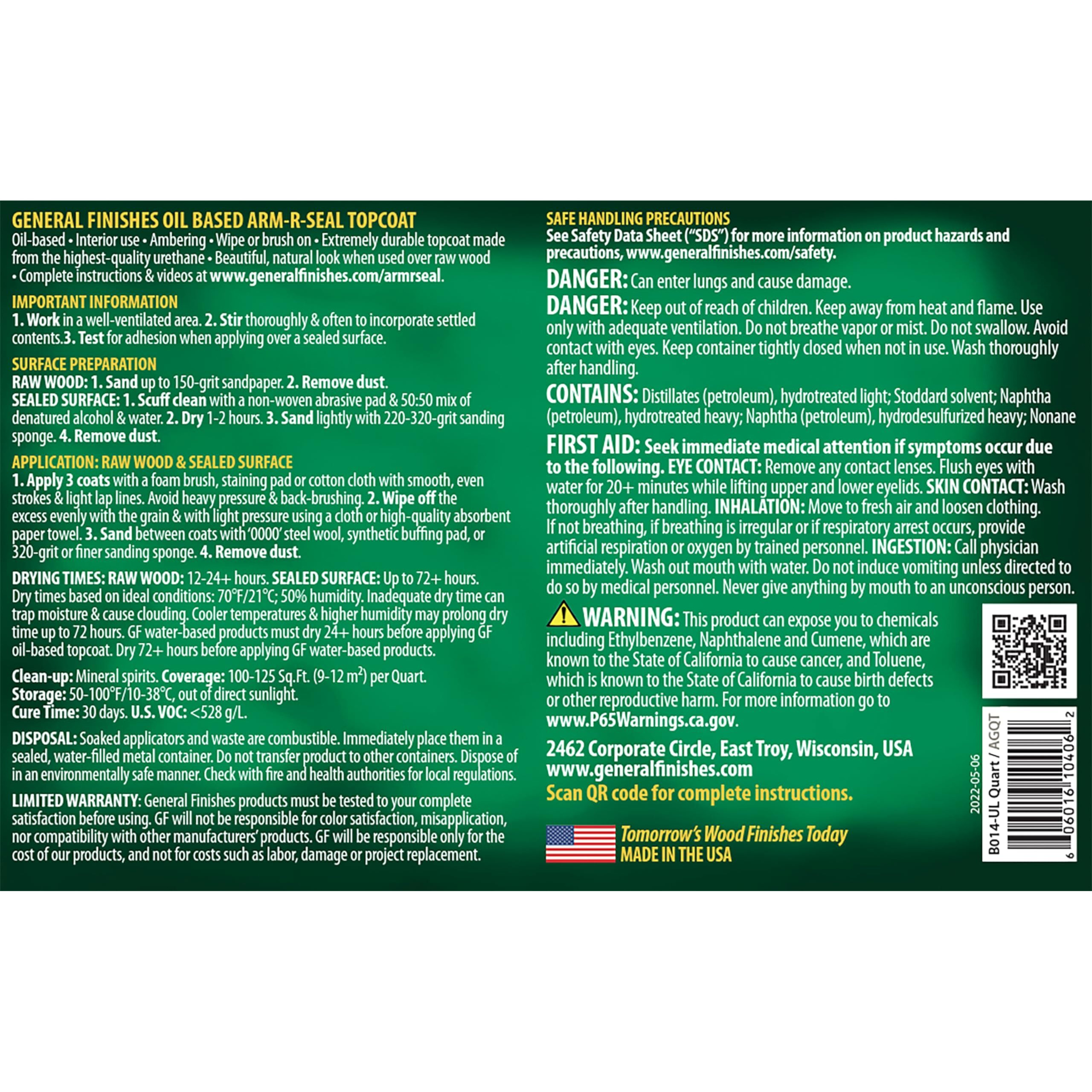 General Finishes Arm-R-Seal Oil Based Topcoat, 1 Gallon, Gloss