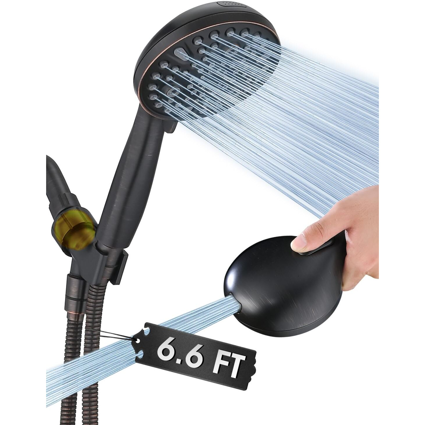 High Pressure 10 Setting Handheld Shower Head, 5"" Detachable Showerhead Spray Built-In Power Wash To Clean Tub, Tile & Pets, 79"" Extra Long Stainless Steel Hose, Adjustable Bracket - Oil Rubbed Bronze