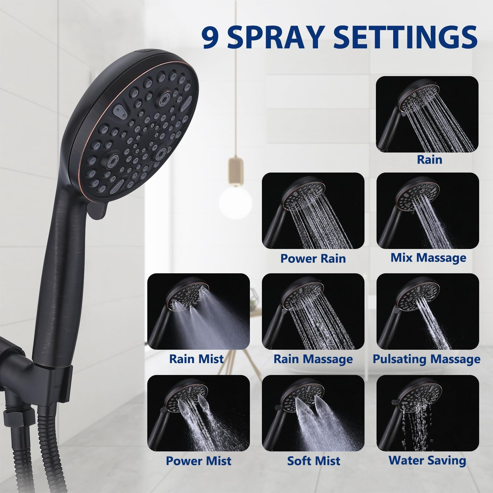 High Pressure 10 Setting Handheld Shower Head, 5"" Detachable Showerhead Spray Built-In Power Wash To Clean Tub, Tile & Pets, 79"" Extra Long Stainless Steel Hose, Adjustable Bracket - Oil Rubbed Bronze