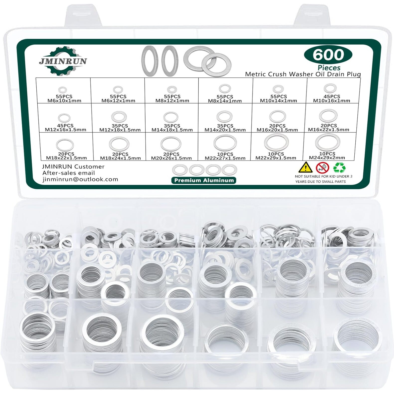 600Pcs Oil Drain Plug Gasket Kit,18 Sizes Aluminum Crush Washers Assortment Kit,Automotive, Crush Washer Oil Drain Plug M6 M8 M10 M12 M14 M16 M18 M20 M22 M24