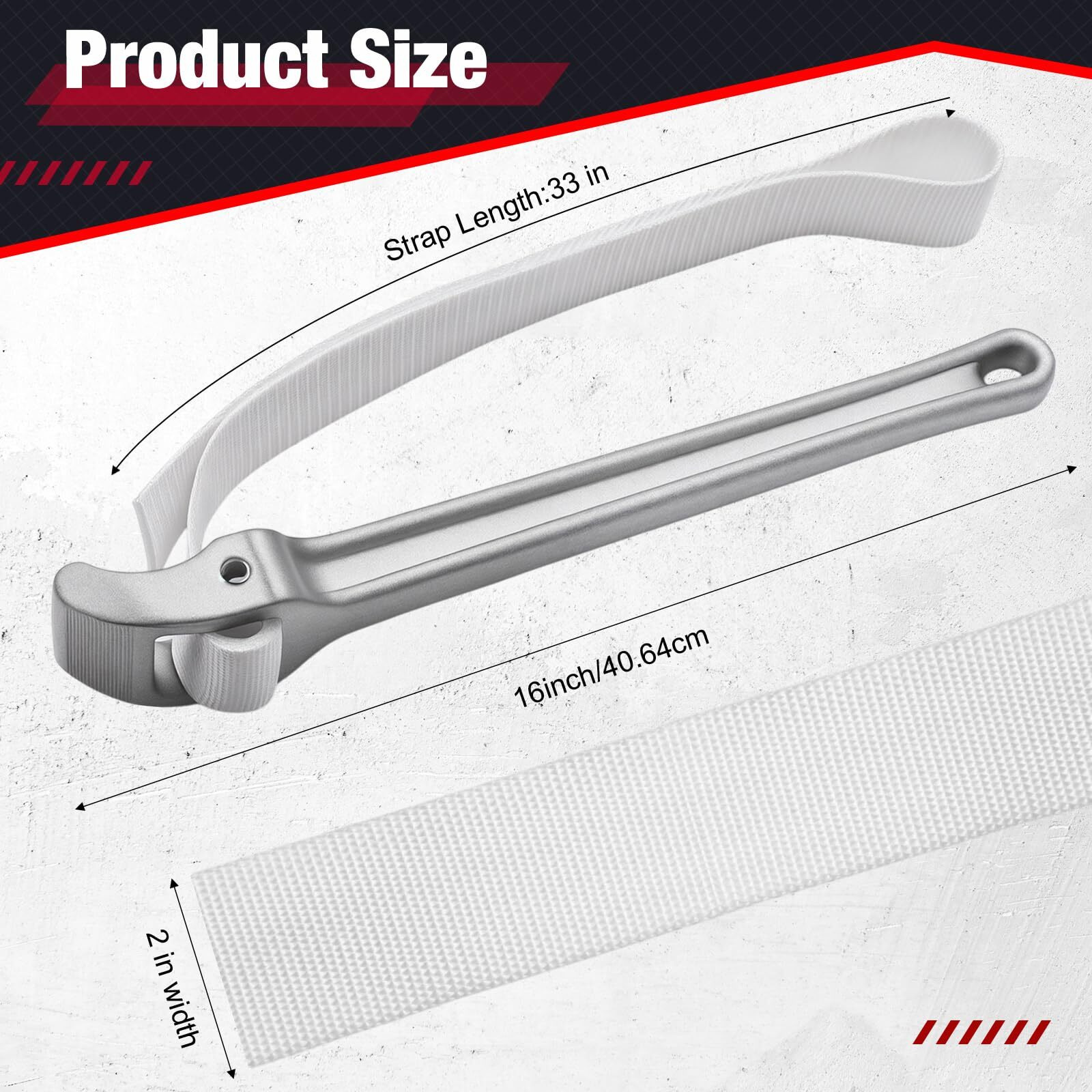 Lasnten 16 Inch Handle Nylon Strap Wrench Adjustable Oil Filter Anti Sliding Strap Pipe Wrench, Double Layered Thickened Nylon Bag