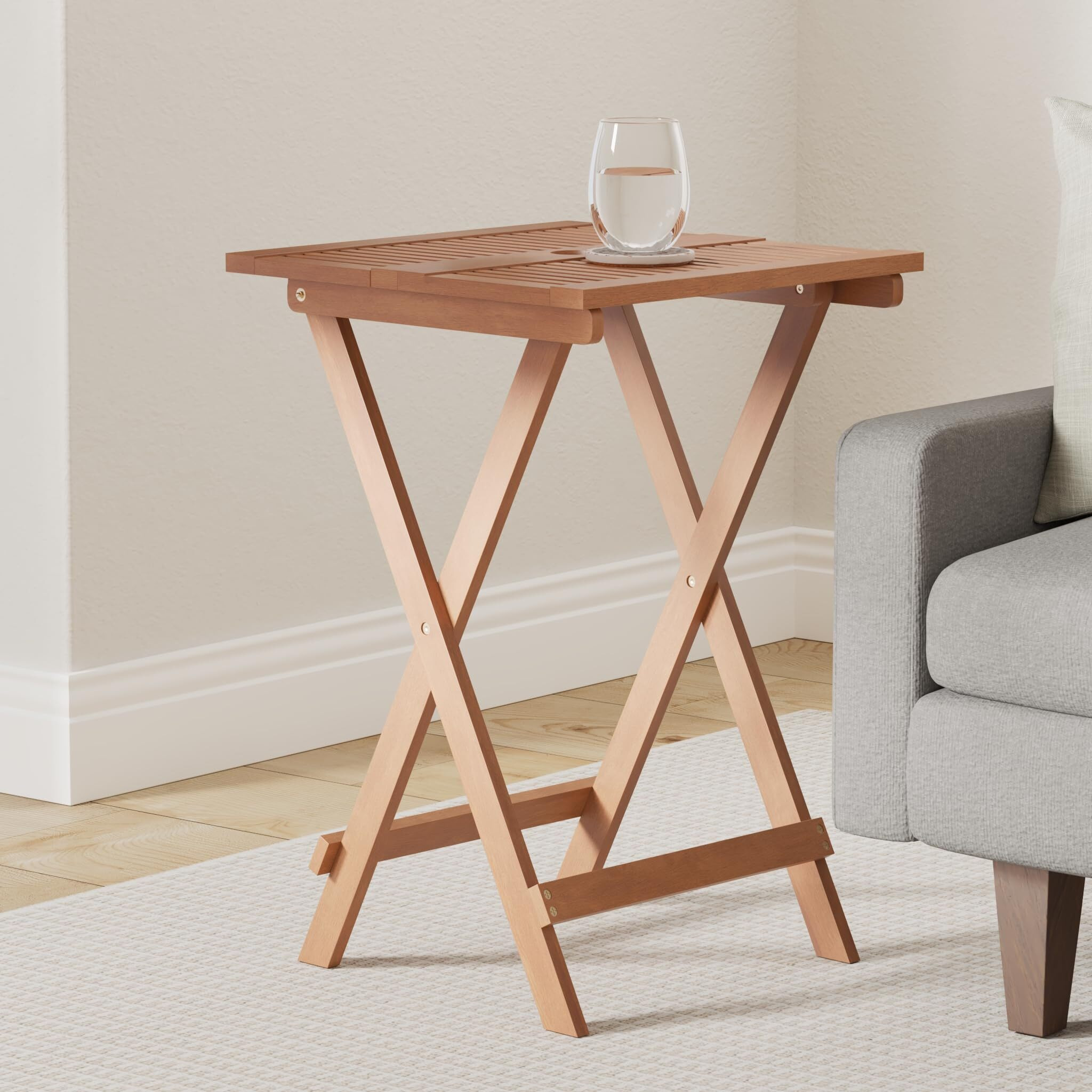 Furinno Fg18065 Tioman Hardwood Patio Furniture Folding Table In Teak Oil, Large, Natural