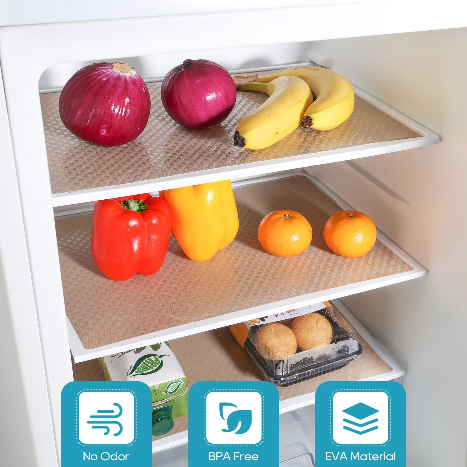 Beige Shelf Liners For Kitchen Cabinets Refrigerator Liners Waterproof & Oil-Proof Kitchen Cupboard Liner Drawer Mats Eva Material Non Adhesive Washable Fridge Liner For Shelves 35.4 X 236.2 Inches