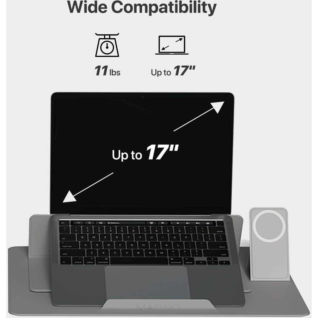 Huanuo Magnetic Laptop Stand For 10-17"" Laptops, Portable Foldable Laptop Riser With Phone Holder & Wrist Cushion, Adjustable Ergonomic Computer Stand Desktop Riser, Dark Grey