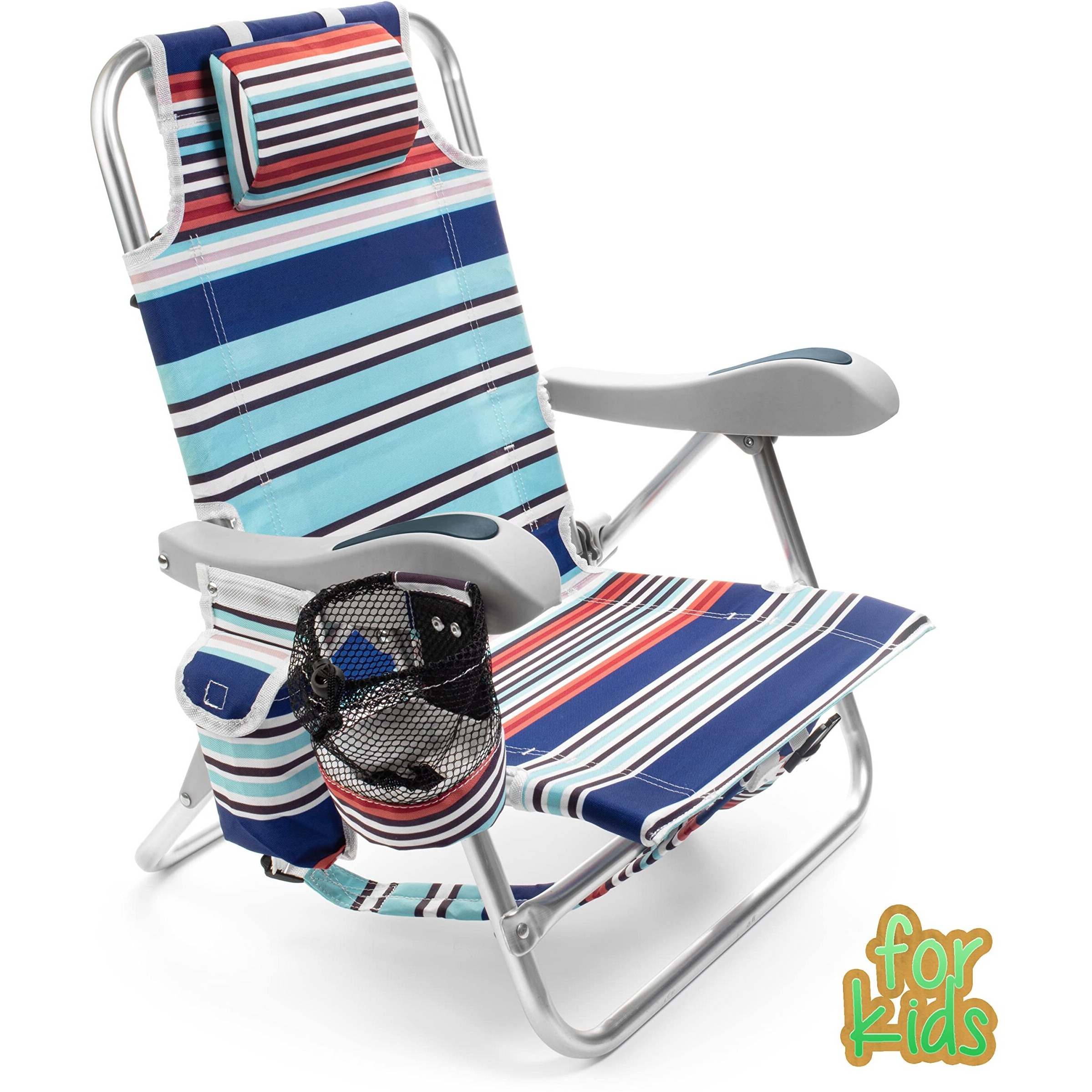 Homevative Kids Folding Backpack Beach Chair With 4 Positions, Carry Handle, Storage Pouch, Cup Holder And Phone Holder, Lightweight