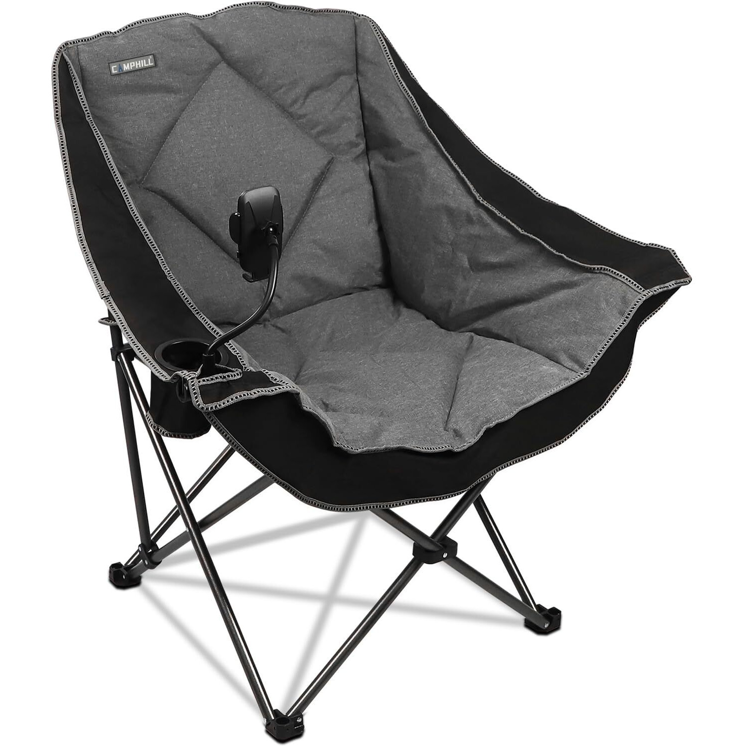 Camphill Folding Camping Chair,Oversized Portable Camping Chair With Cup Holder And Phone Holder,Heavy Duty Padded Lawn Chair For Camping, Tailgates, Beach, And Sports