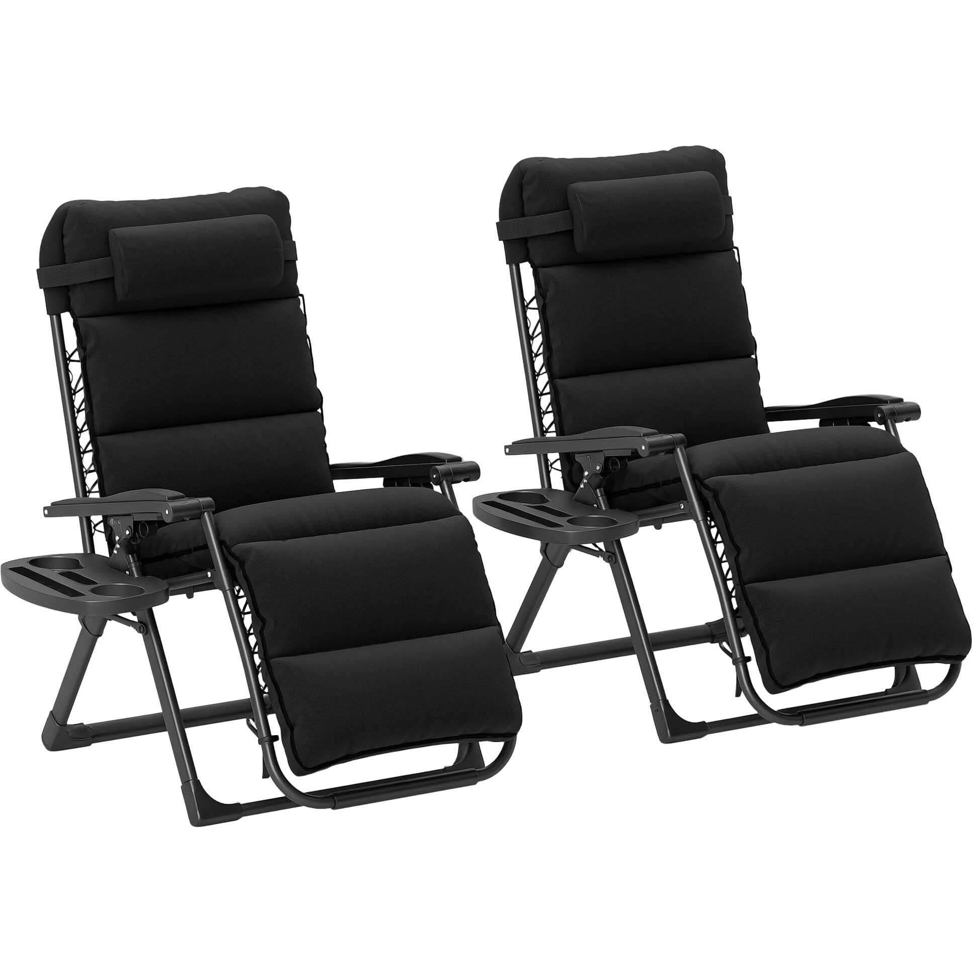 Outsunny Zero Gravity Chairs Set Of 2, Reclining Folding Zero Gravity Lounge Chair, Outdoor Lounge Chairs With Removable Cushion, Headrest, And Cup Phone Holder Tray For Patio, Beach, Black