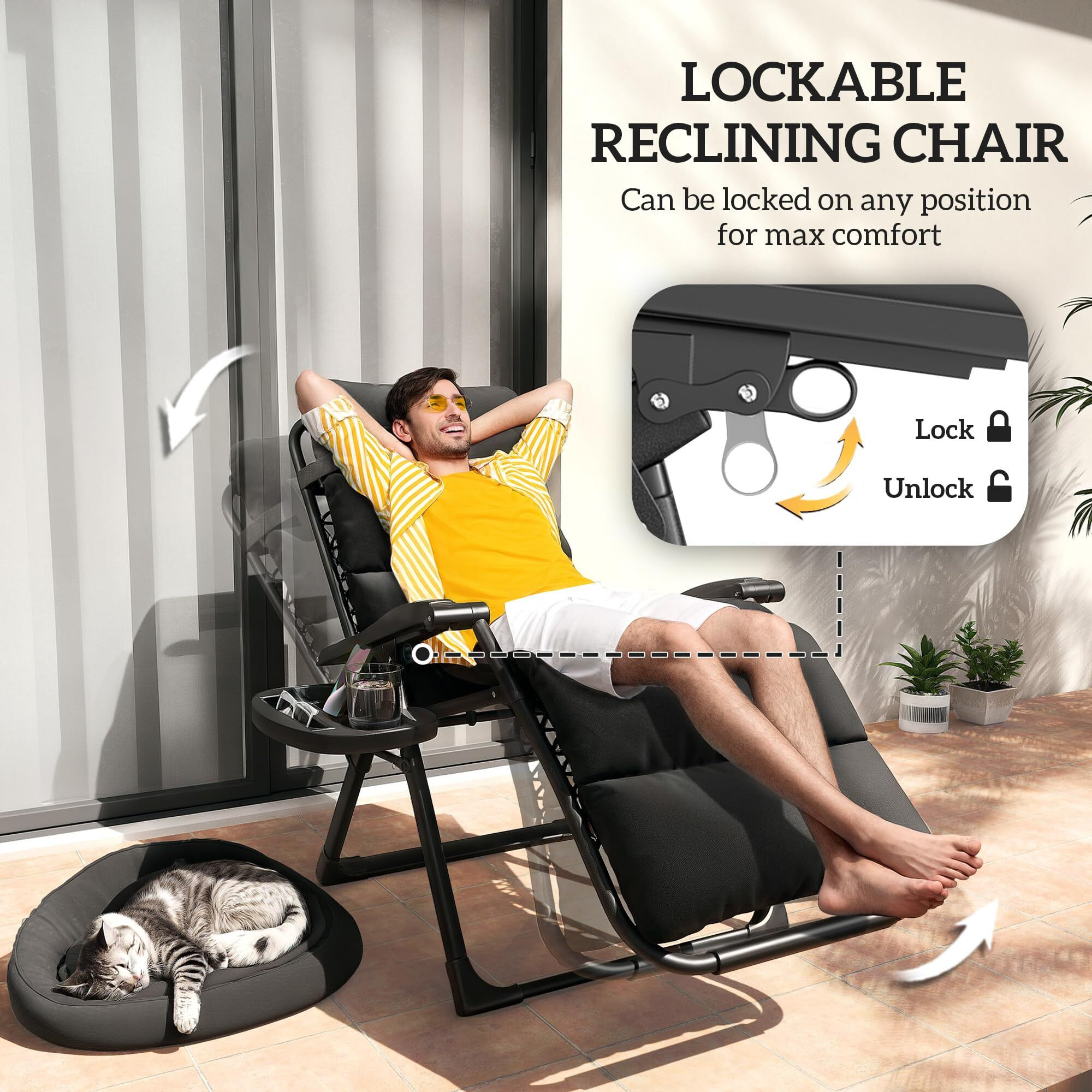 Outsunny Zero Gravity Chairs Set Of 2, Reclining Folding Zero Gravity Lounge Chair, Outdoor Lounge Chairs With Removable Cushion, Headrest, And Cup Phone Holder Tray For Patio, Beach, Black