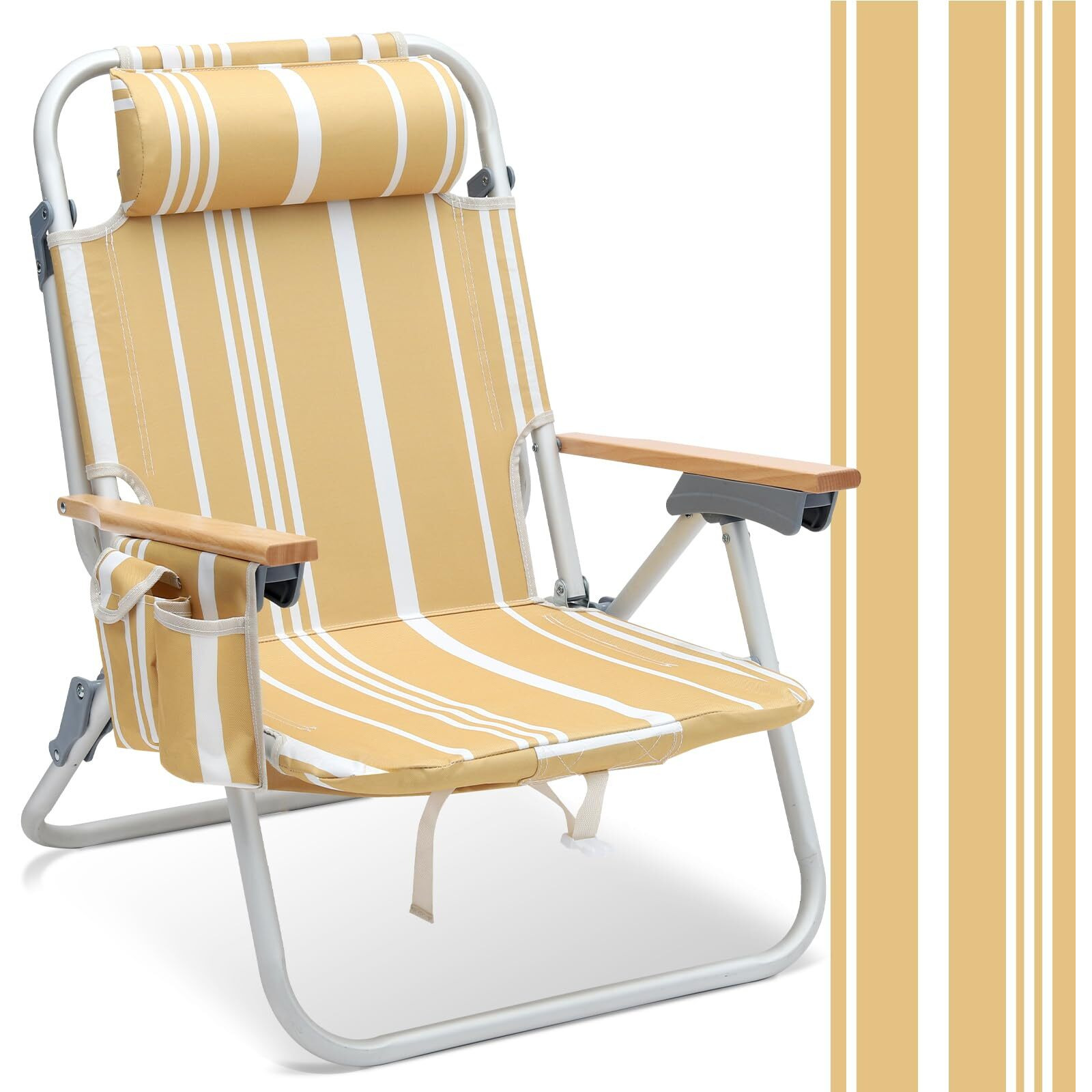 Sekey Aluminum Beach Chair For Adults With 5-Position Classic Lay Flat, Lightweight Folding Backpack Beach Chair With 2 Cooler Bag, Towel Bar, Cup Holder & Phone Holder For Outdoor, Camping, Lawn