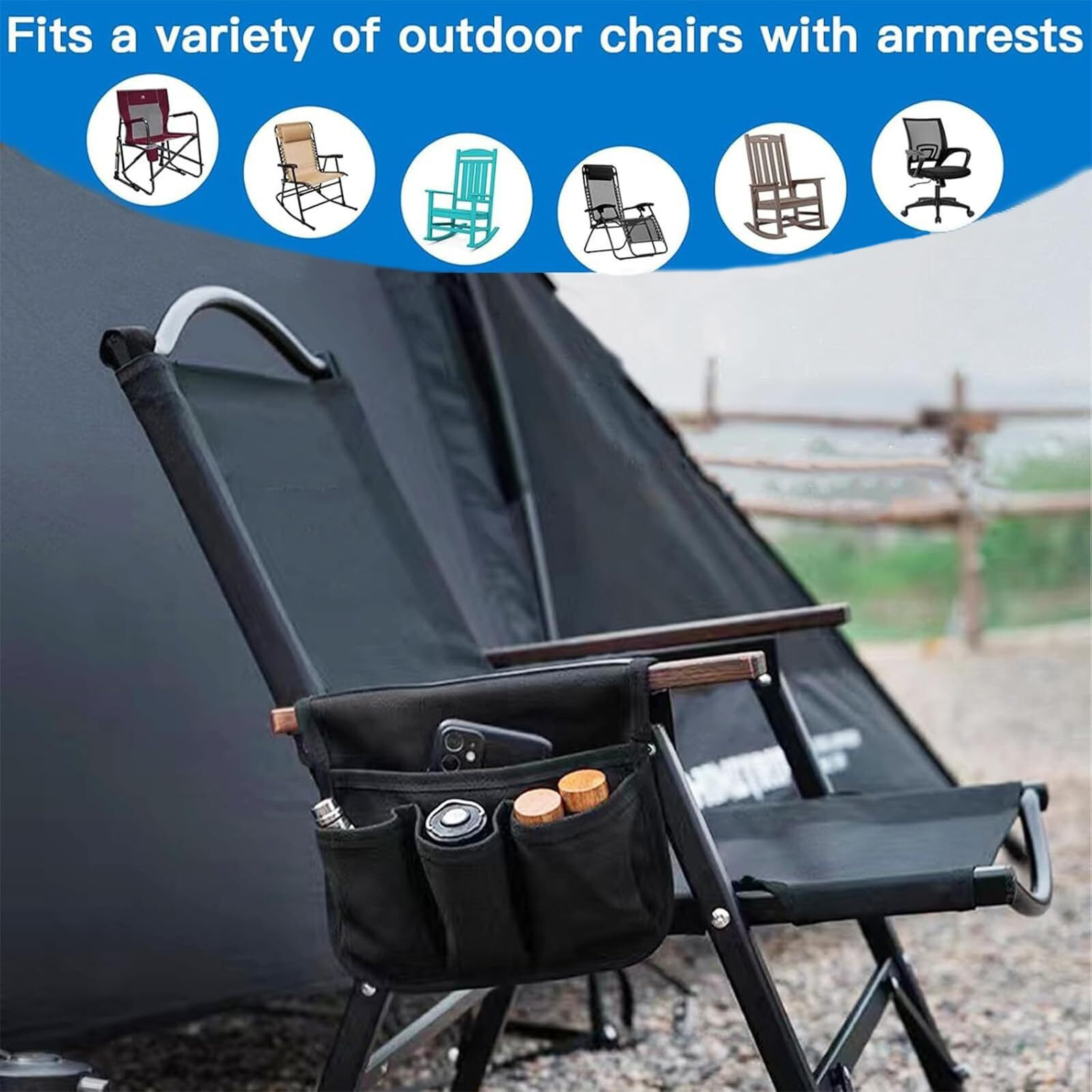 Houfut Multipocket Chair Cup Holder Phone Holder, Universal Water Bottle Holder For Patio Recliner, Beach, Folding Camping, And Office Chairs