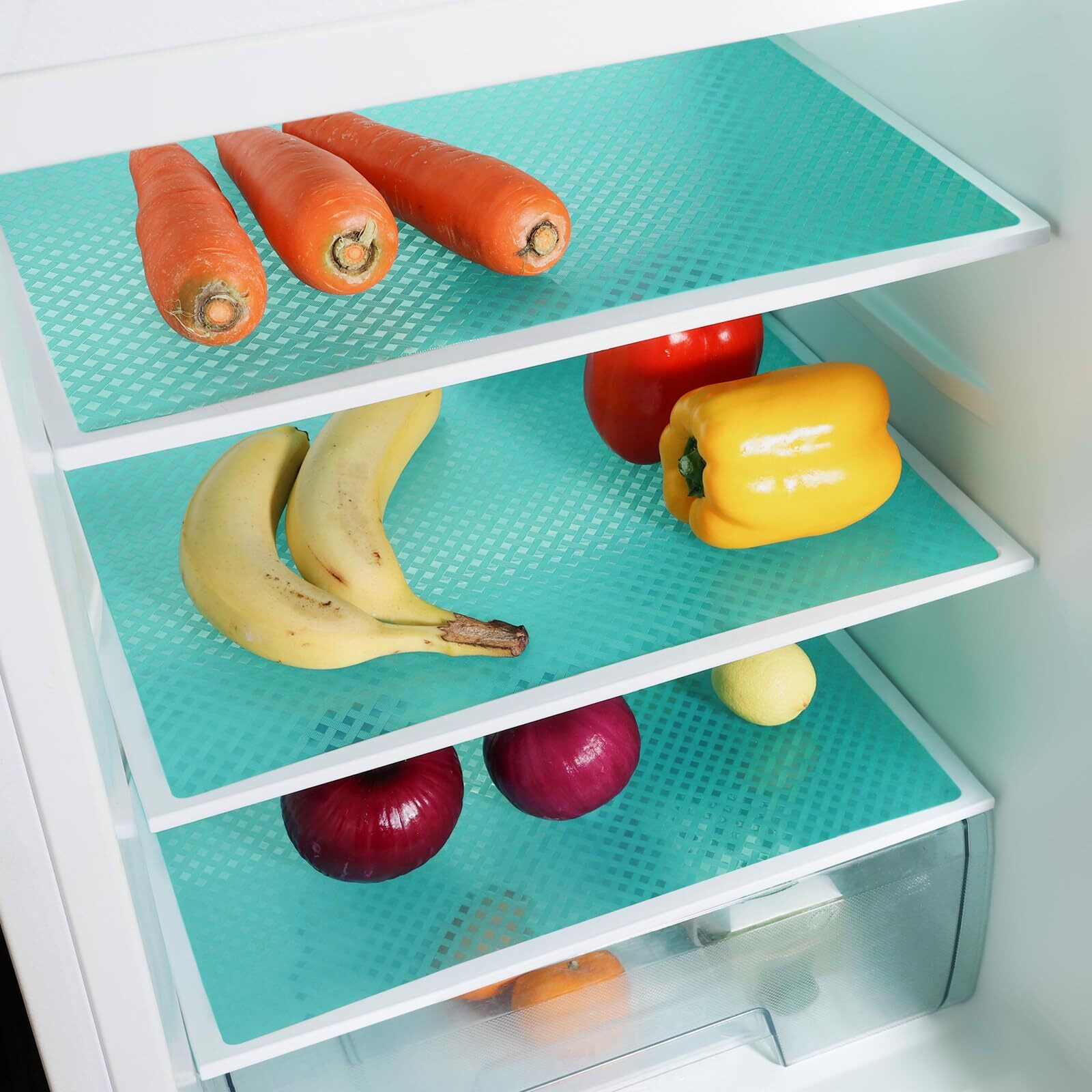 Blue Shelf Liners For Kitchen Cabinets Refrigerator Liners Waterproof & Oil-Proof Kitchen Cupboard Liner Drawer Mats Eva Material Non Adhesive Washable Fridge Liner For Shelves 35.4 X 236.2 Inches