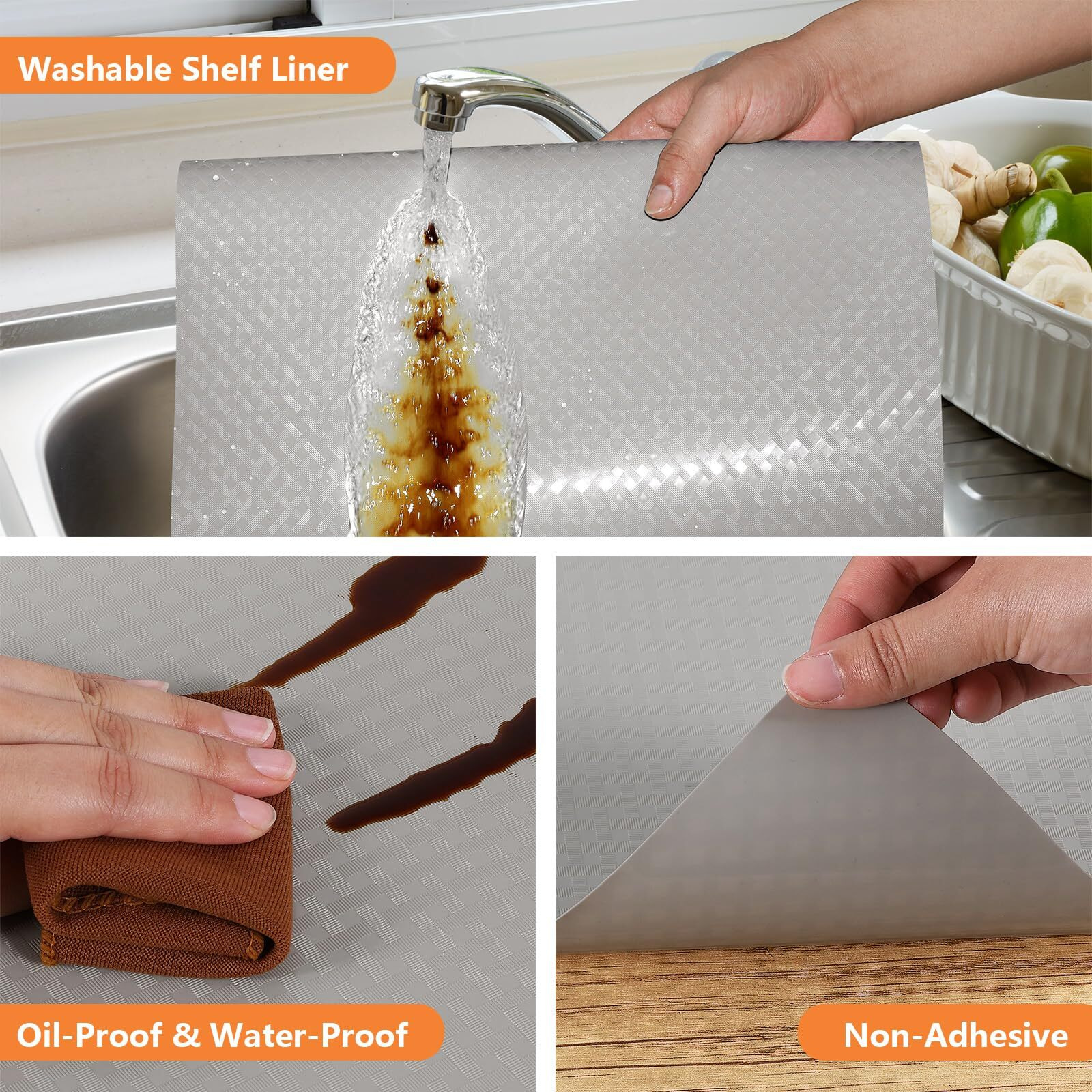 Light Gray Drawer Liners For Kitchen Cabinets Refrigerator Liners Waterproof & Oil-Proof Kitchen Cupboard Liner Drawer Mats Eva Material Non Adhesive Fridge Liner For Shelves 17.5 X 78.7 Inches