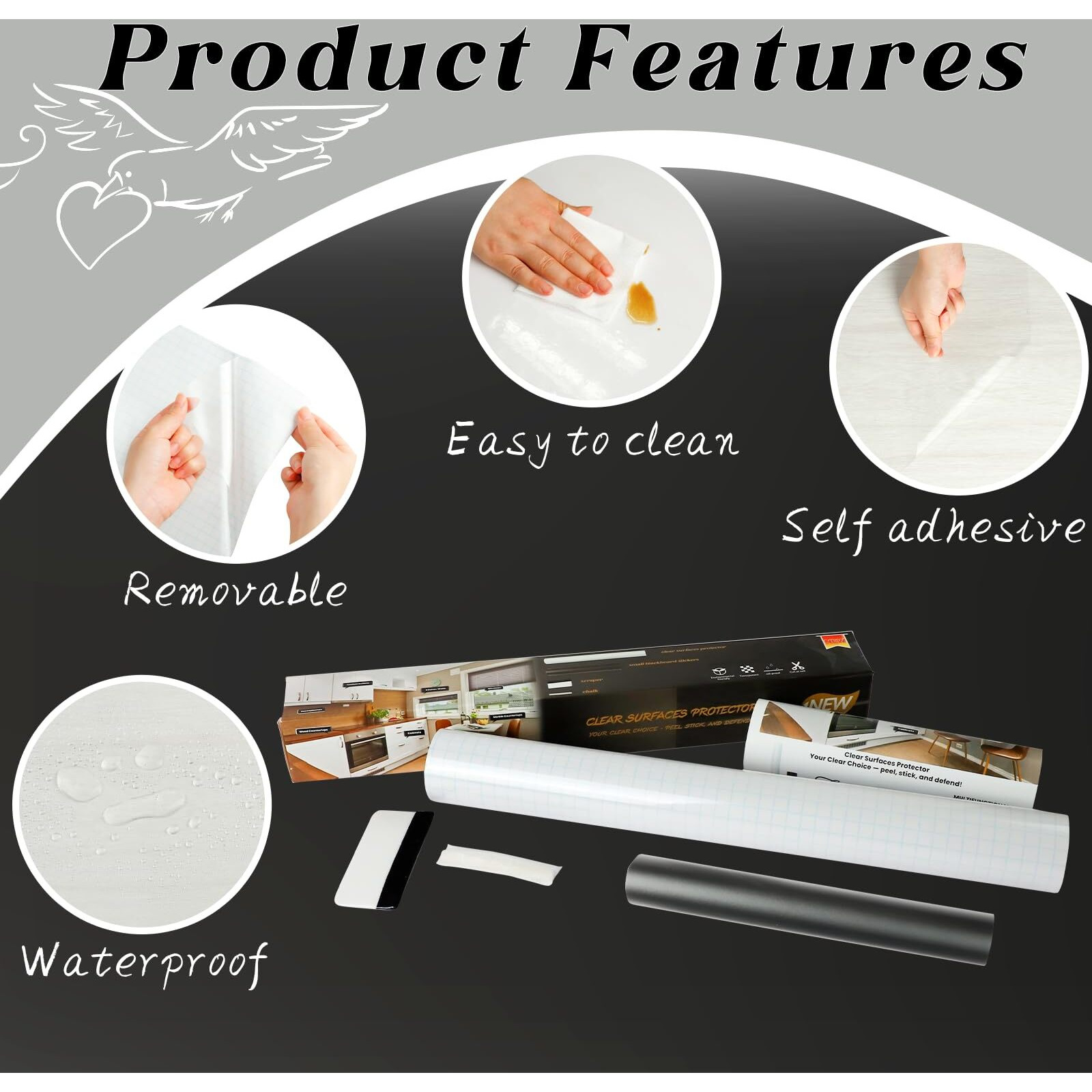 Oxdigi Clear Contact Paper 17.6"" X 393.7"",Heavy Duty Wall Protector, Self Adhesive & Removable Film For Furniture, Countertops, Kitchen & More - Waterproof, Oil Proof, Scratch Resistant