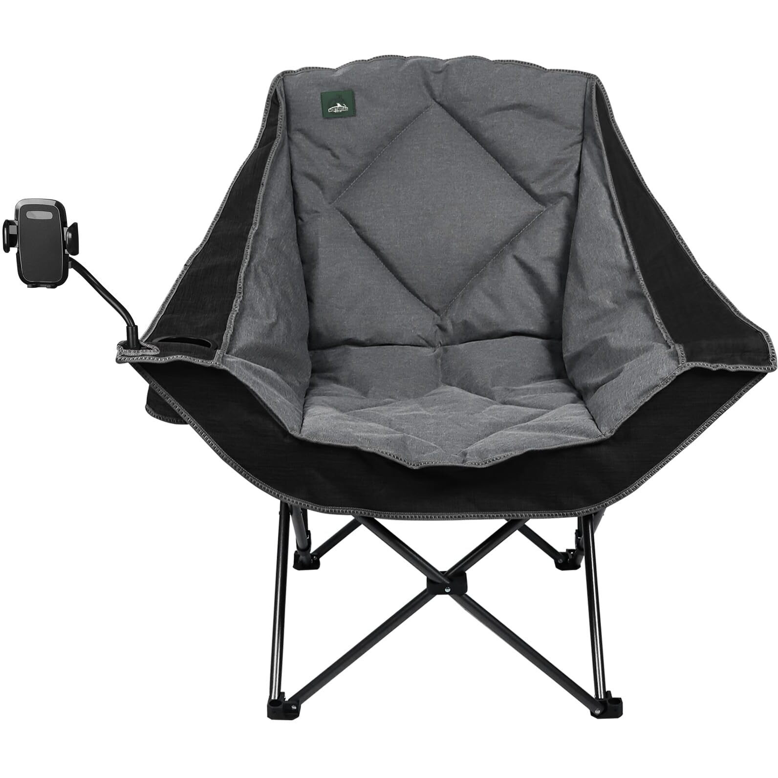 Northroad Oversized Foldable Camping Chair With Cell Phone Holder,Outdoor Padded Lawn Chair W/Cup Holder,Carry Bag For Beach, Hiking, And Picnics,Heavy-Duty 300-Lbs Capacity, Black