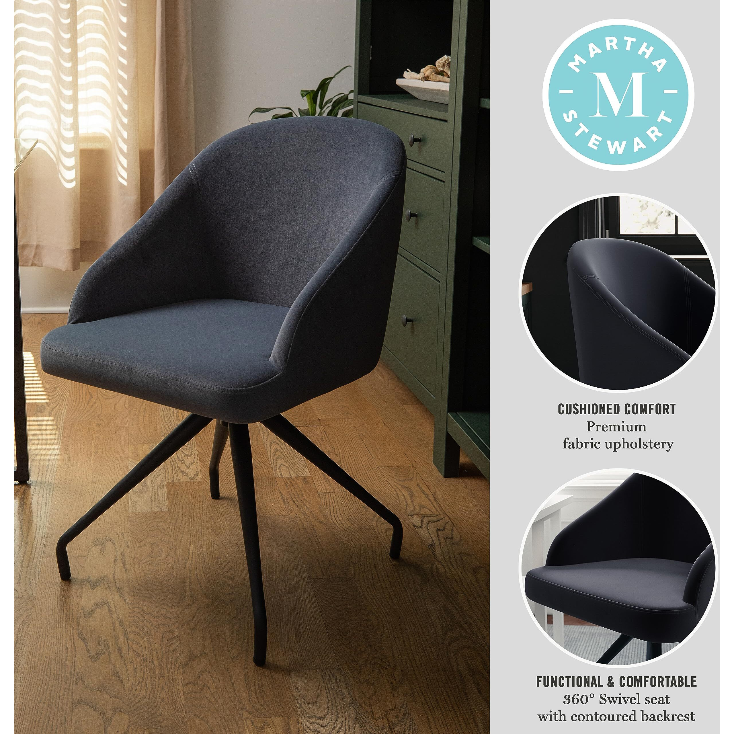 Martha Stewart Sora Stationary Swivel Task Chair With Sloped Arms For Home Office In Gray Velvet With Oil Rubbed Bronze Frame