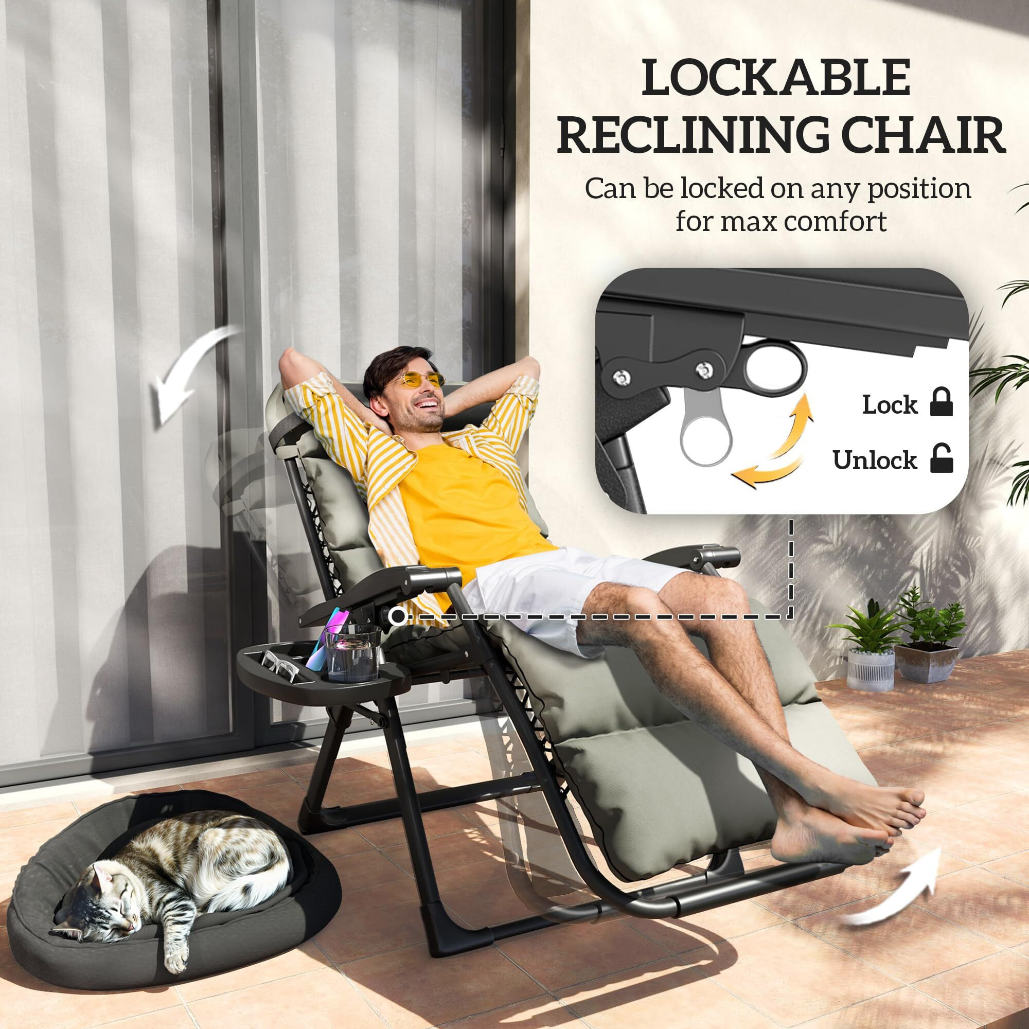 Outsunny Zero Gravity Chairs Set Of 2, Reclining Folding Zero Gravity Lounge Chair, Outdoor Lounge Chairs With Removable Cushion, Headrest, And Cup Phone Holder Tray For Patio, Beach, Gray