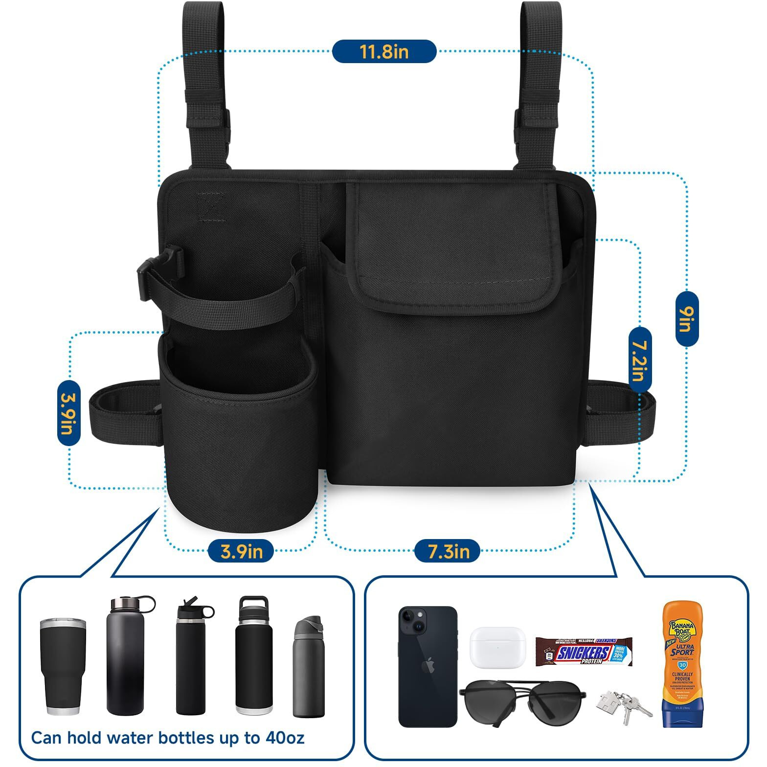 Xxerciz Chair Cup Holder Phone Holder, Camping Chair Armrest Drink Holder With Easily Attached Self Adhesive Straps For Patio Recliner, Beach Chair, Foldable Camping Chair (Black)