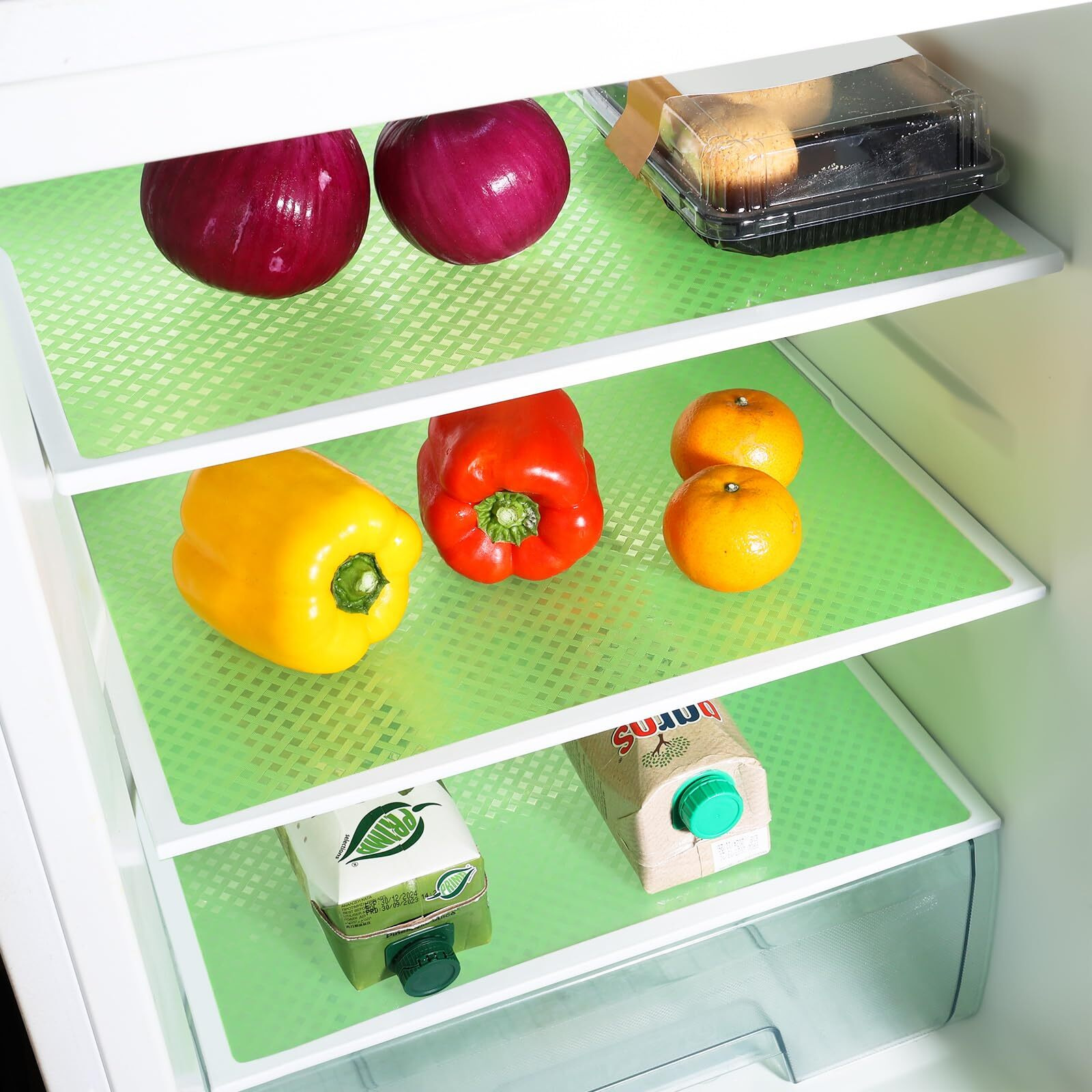 Green Fridge Liner Shelf Liners For Kitchen Cabinet Refrigerator Liners Waterproof & Oil-Proof Kitchen Cupboard Liner Non Adhesive Drawer Mats Eva Material For Shelves 17.5 X 393.7 Inches
