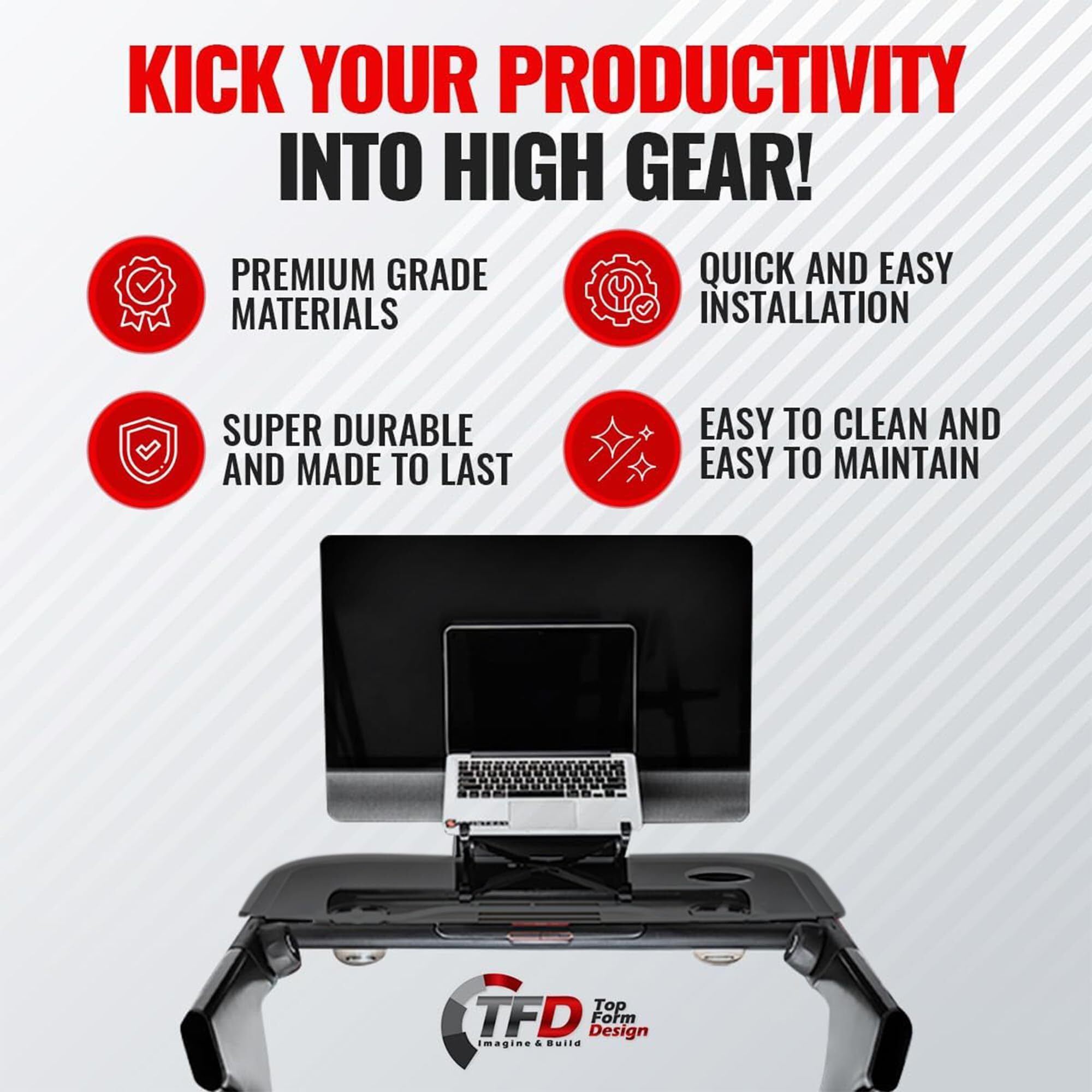 Tfd Steptray | Compatible With Peloton Tread Plus Only, Made In Usa | Walking Desk Attachment Holder For Laptop, Tablet, Phone, & Book - Exercise Workstation - Peloton Treadmill Accessories (Black)