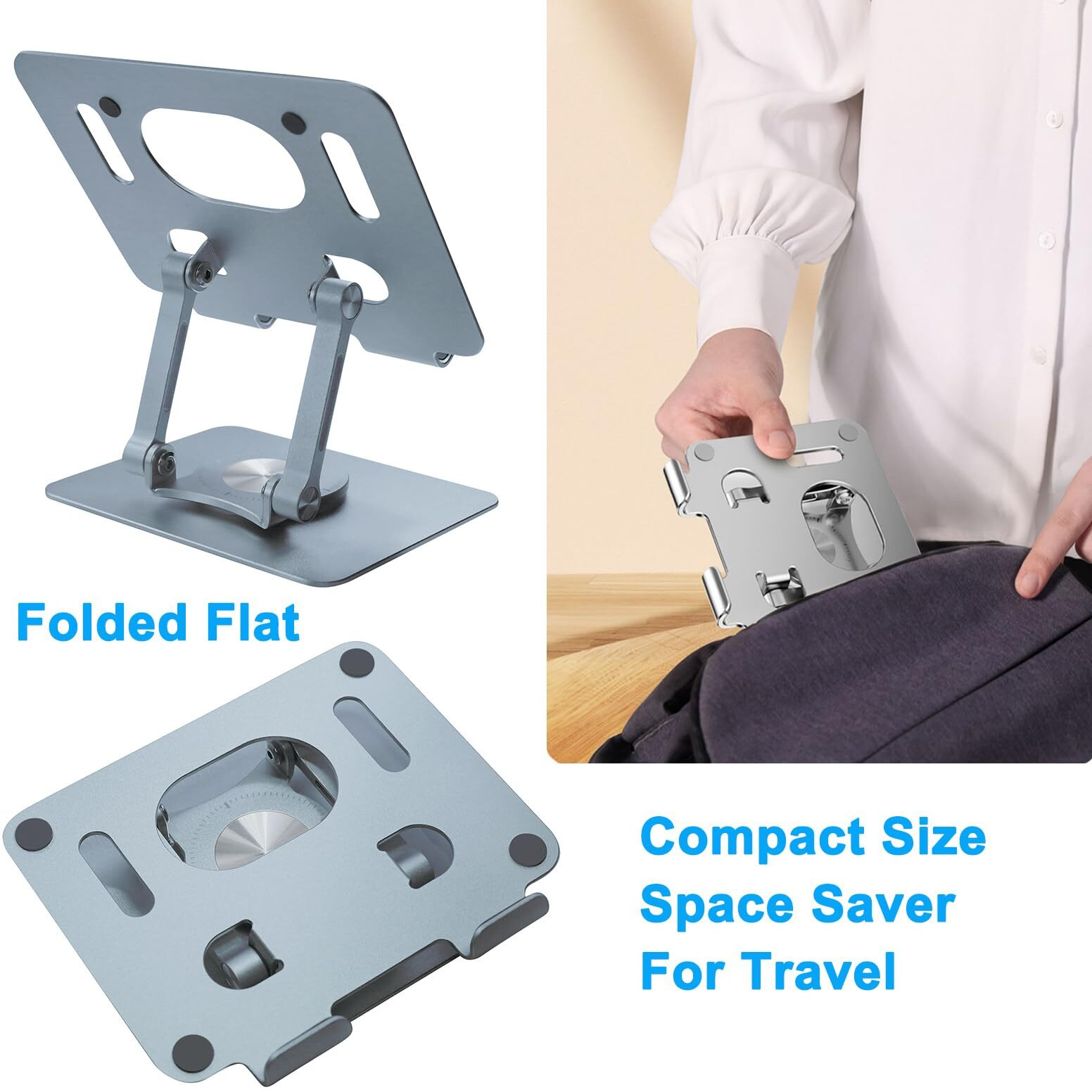 Dchav Foldable Adjustable Laptop Stand For Desk Computer Riser 360 Rotating Ergonomic Tablet Ipad Holder Aluminum Raised Table For Portable Monitor Phone 5-12 Inch Notebook, Space Gray
