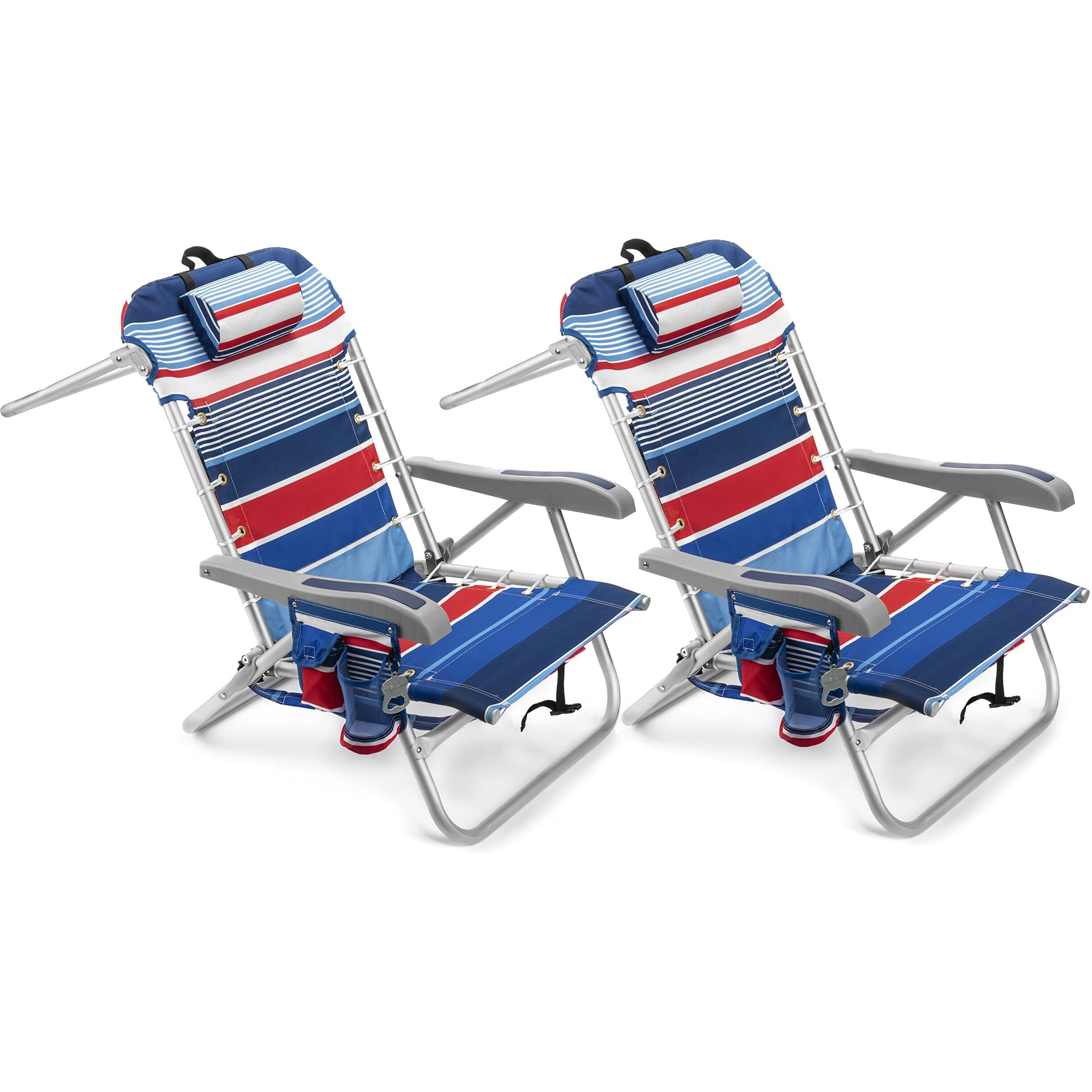 Homevative Cooler+ Folding Backpack Beach Chair With 5 Positions, Towel Bar, Xl Cooler Pouch, Storage Net, Cup And Phone Holder, Fireworks, 2 Pack