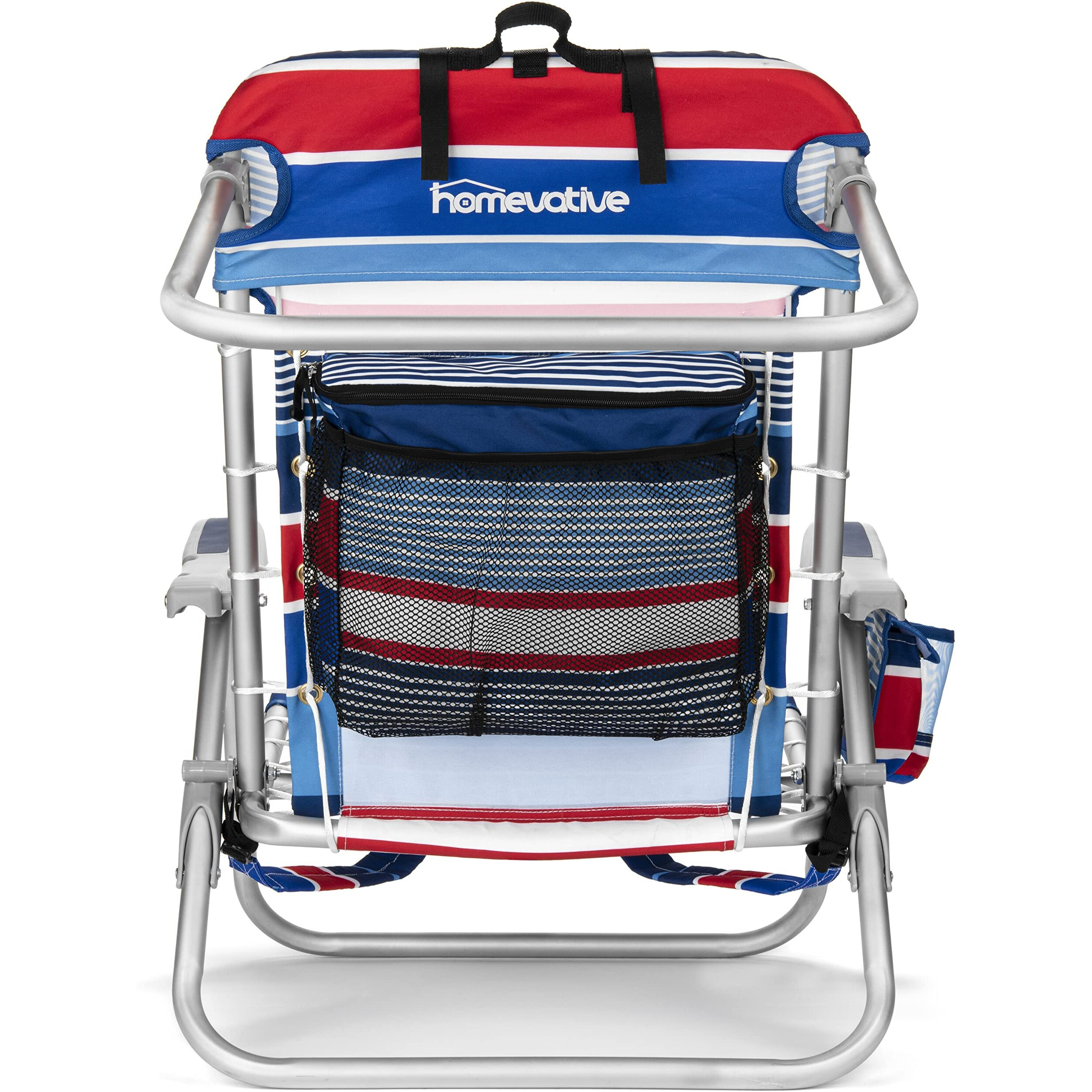 Homevative Cooler+ Folding Backpack Beach Chair With 5 Positions, Towel Bar, Xl Cooler Pouch, Storage Net, Cup And Phone Holder, Fireworks, 2 Pack