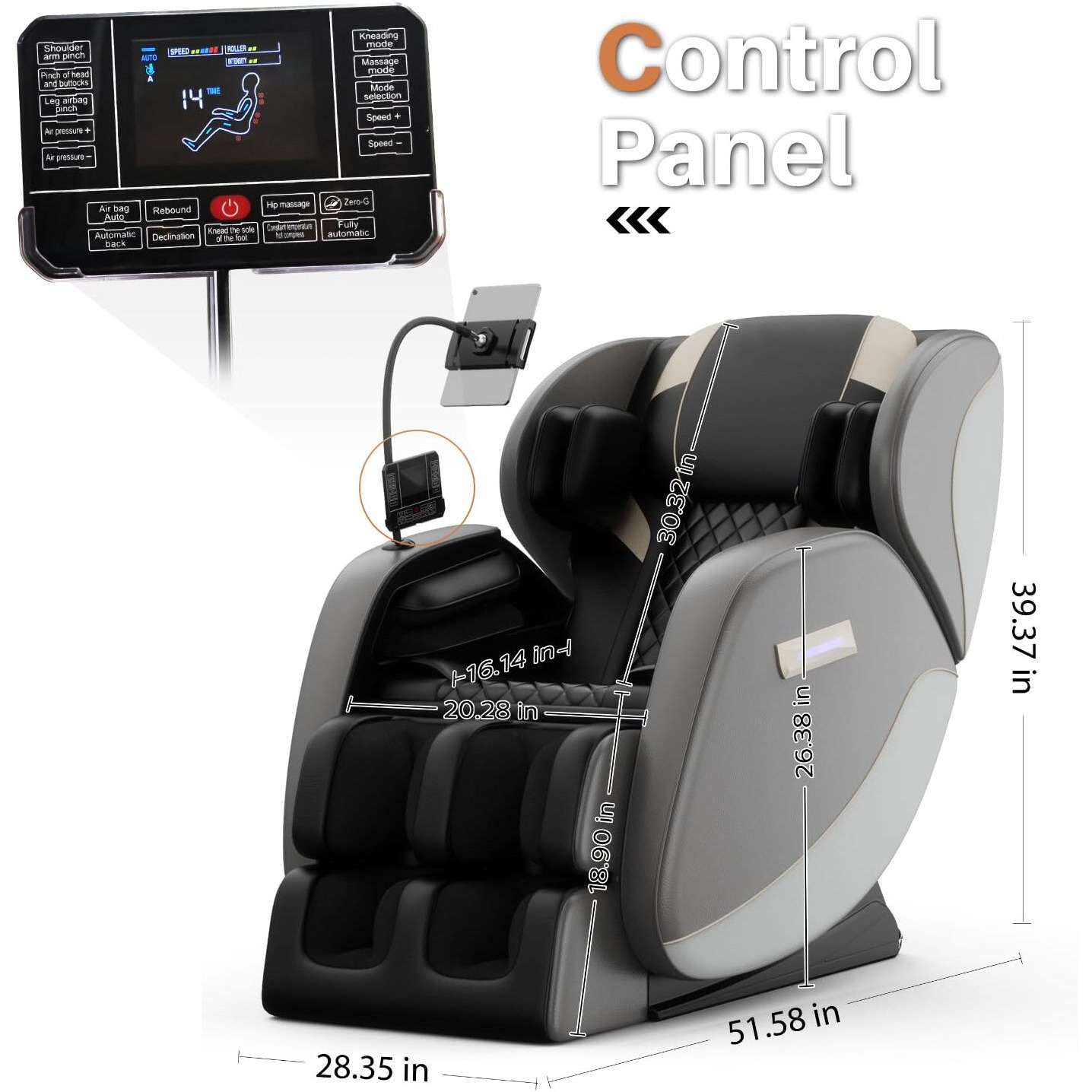 Massage Chair Full Body, Zero Gravity Massage Chair With Auto Modes, Airbag Massage, 6 Fix Point Rollers, Foot Massage, Heating, Touch Screen Controller, Gray Home Relaxation Recliner With Massage