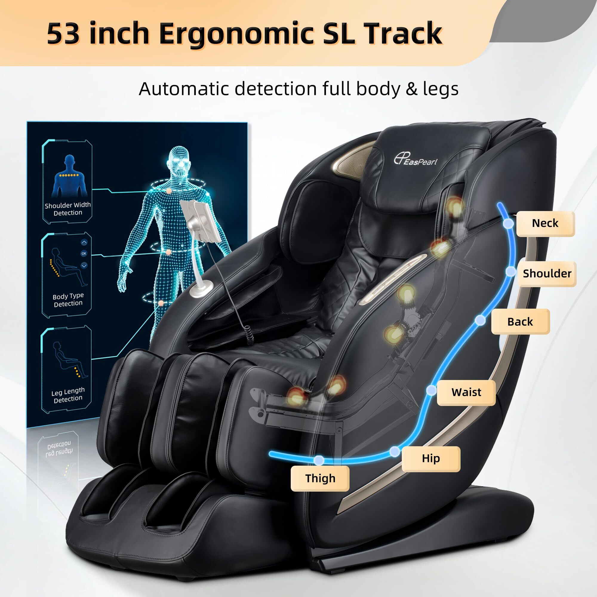 Easpearl 2025 Massage Chair, 4D Full Body Zero Gravity Massage Chairs With App, Sl Track Shiatsu Stretch Massage Recliner Chair With Electric Footrest, Heat, Foot Rollers, Body Scan(Black)