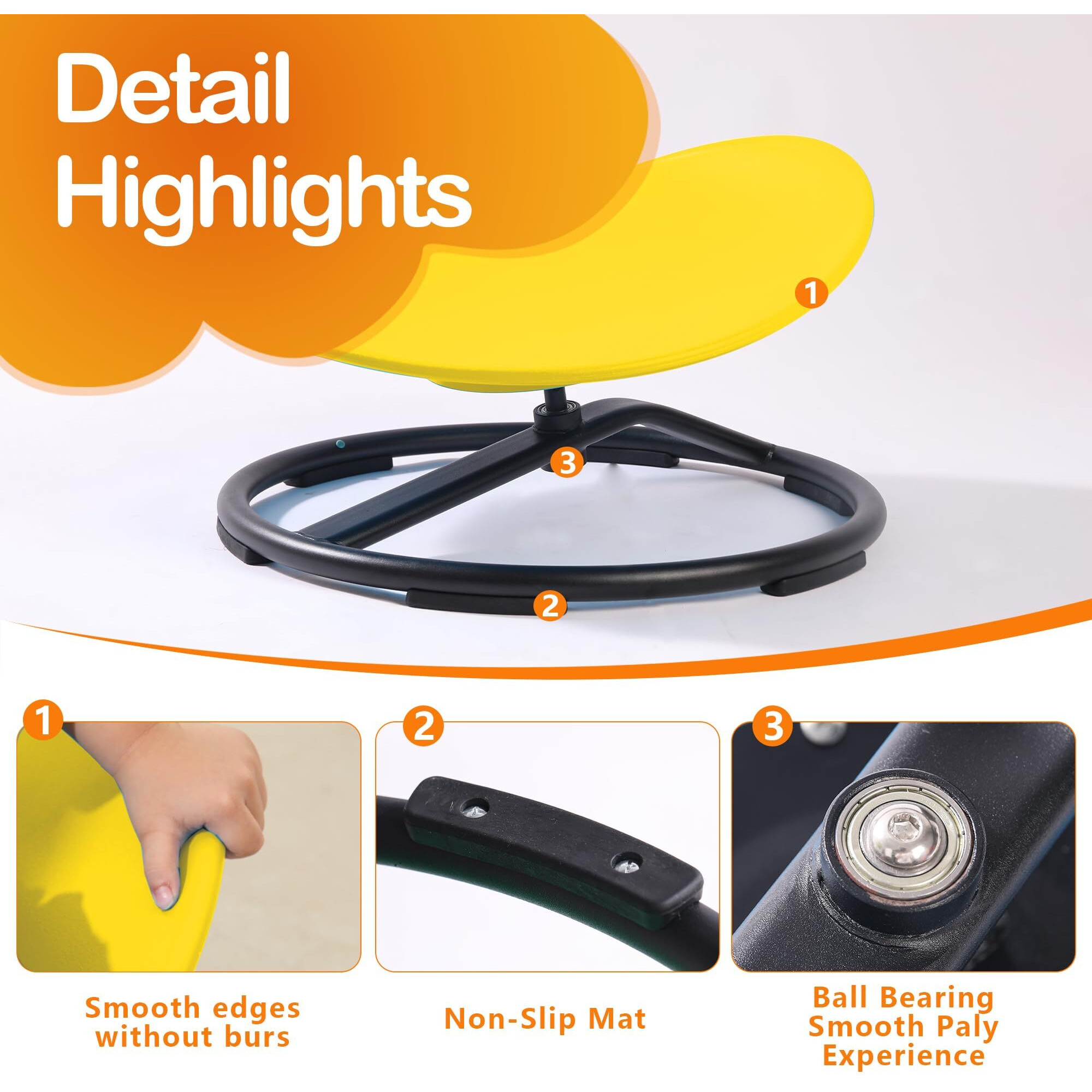 Domaxarts Sensory Spinning Chair For Autistic Kids,Sensory Swivel Chair,Sit And Spin Toy For Balance And Coordination, Spinning Autism Seat & Adhd Children, Indoor & Outdoor Play For Ages 3+(Yellow)
