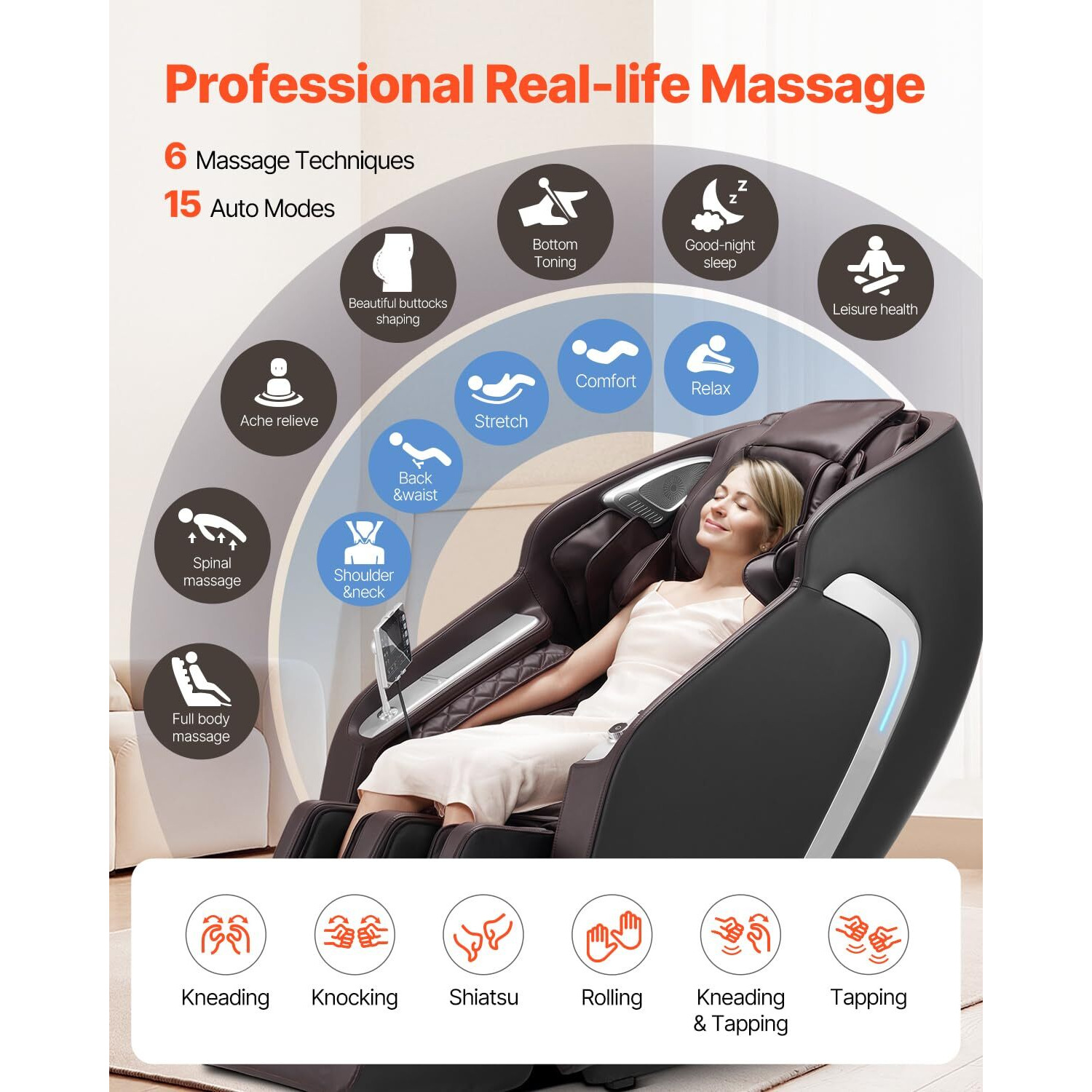 Vevor Massage Chair, 4D Full Body Zero Gravity Recliner With Sl Track, Yoga Stretch, Ai Voice Control, Heat, Foot Roller, Retractable Pedal, 36 Airbags, Lcd, Armrest Controls, Rolling Base