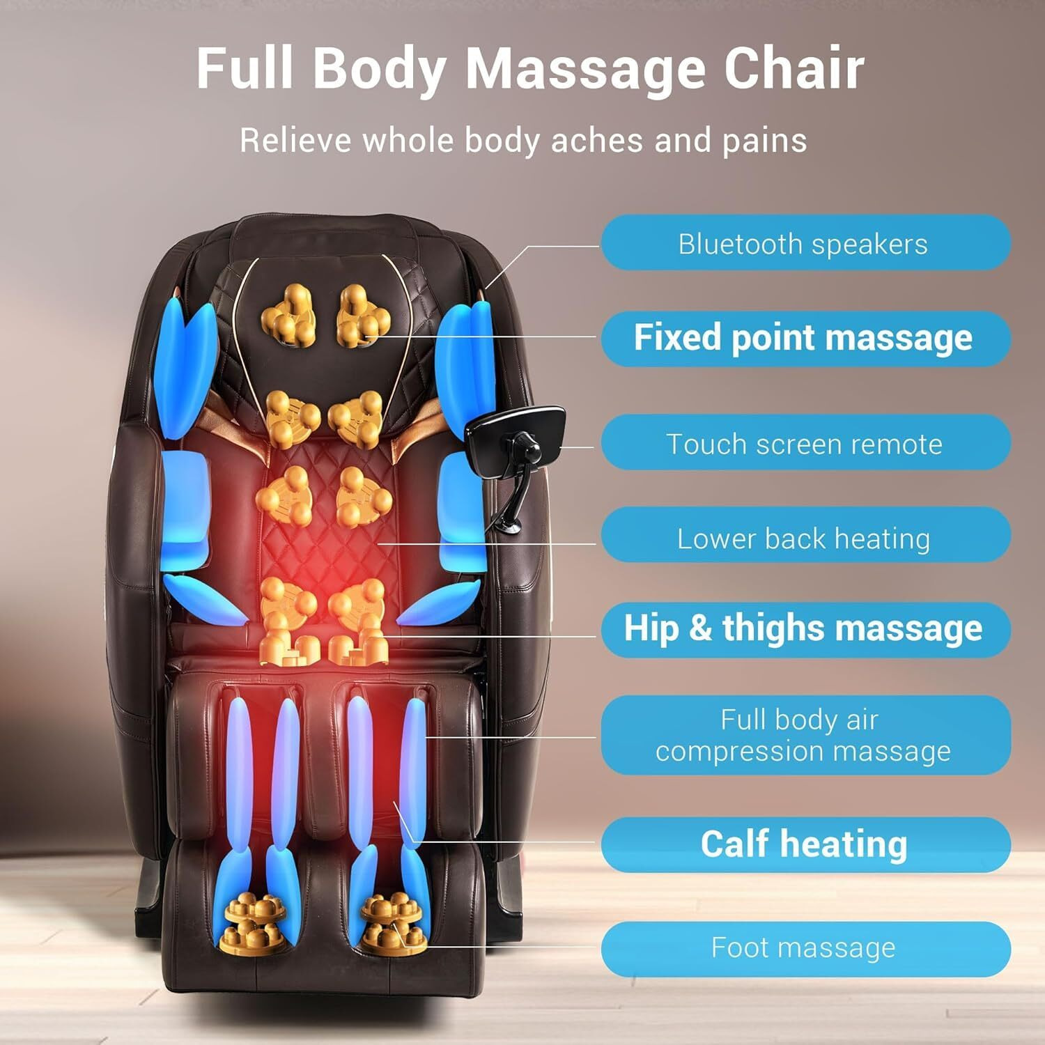 Massage Chair, 14 Massage Points Full Body Massage Chair, Zero Gravity Extra Large Shiatsu Recliner W/Lumbar & Calf Heating, 20 Auto Modes, Air Compression, Bluetooth Speaker, Touch Screen Controller