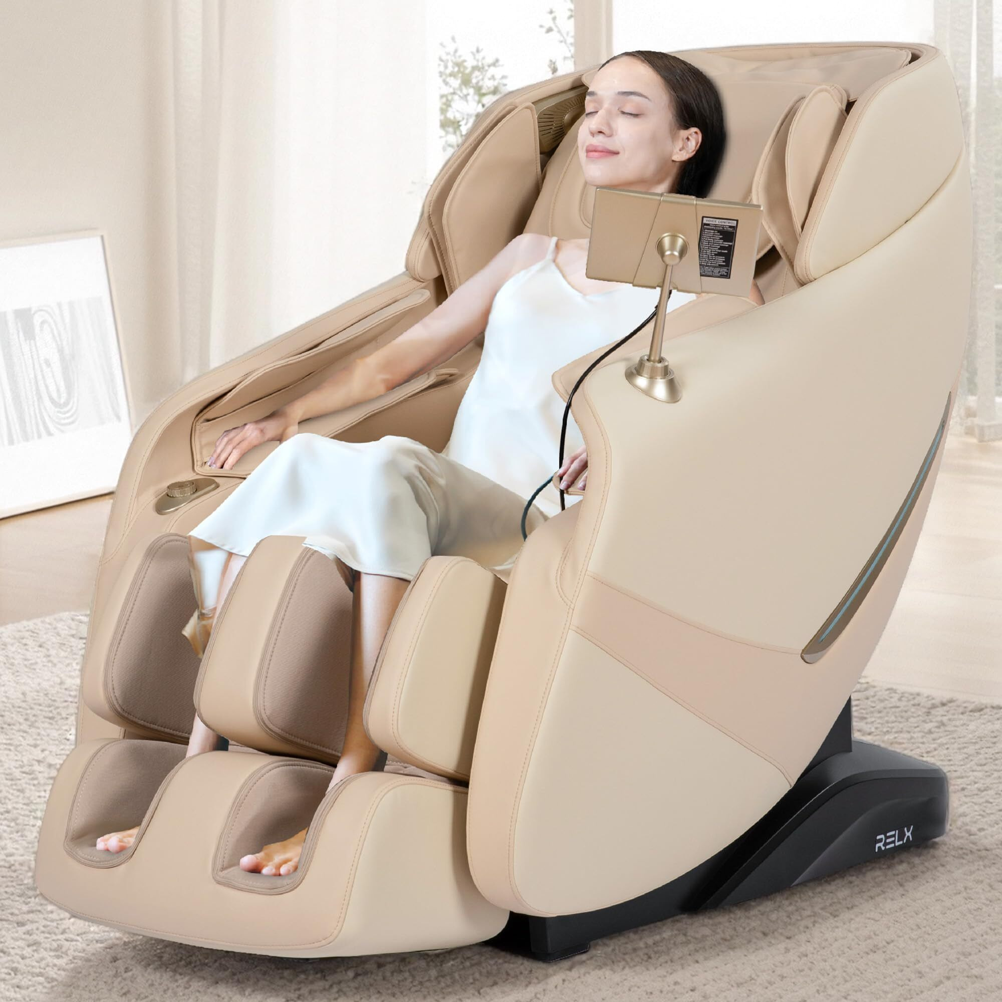 Relx 2025 Massage Chair Full Body, Zero Gravity Airbag Shiatsu Massage Chair With Sl-Track, Heating, Ai Control, Body Scan, 13 Modes, Foot Rollers, And Deep Yoga Stretch (Beige)