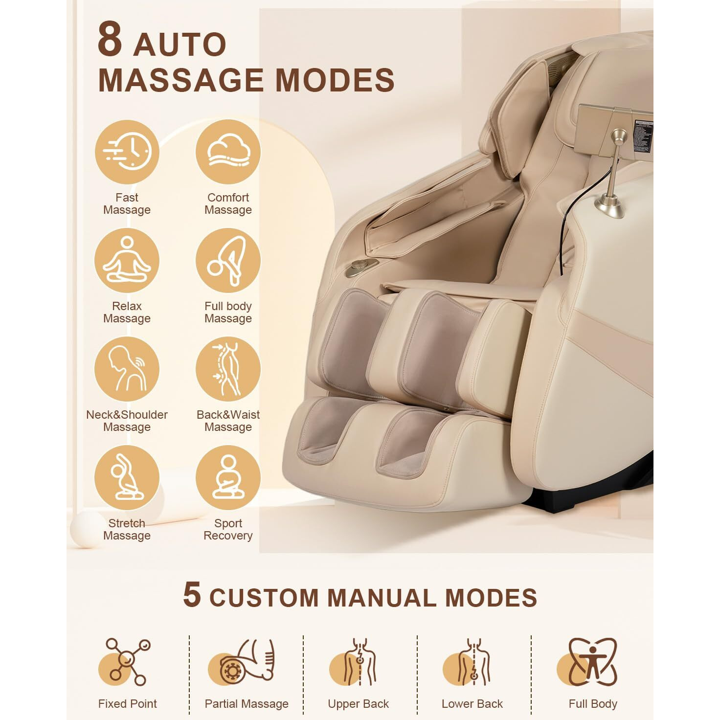 Relx 2025 Massage Chair Full Body, Zero Gravity Airbag Shiatsu Massage Chair With Sl-Track, Heating, Ai Control, Body Scan, 13 Modes, Foot Rollers, And Deep Yoga Stretch (Beige)