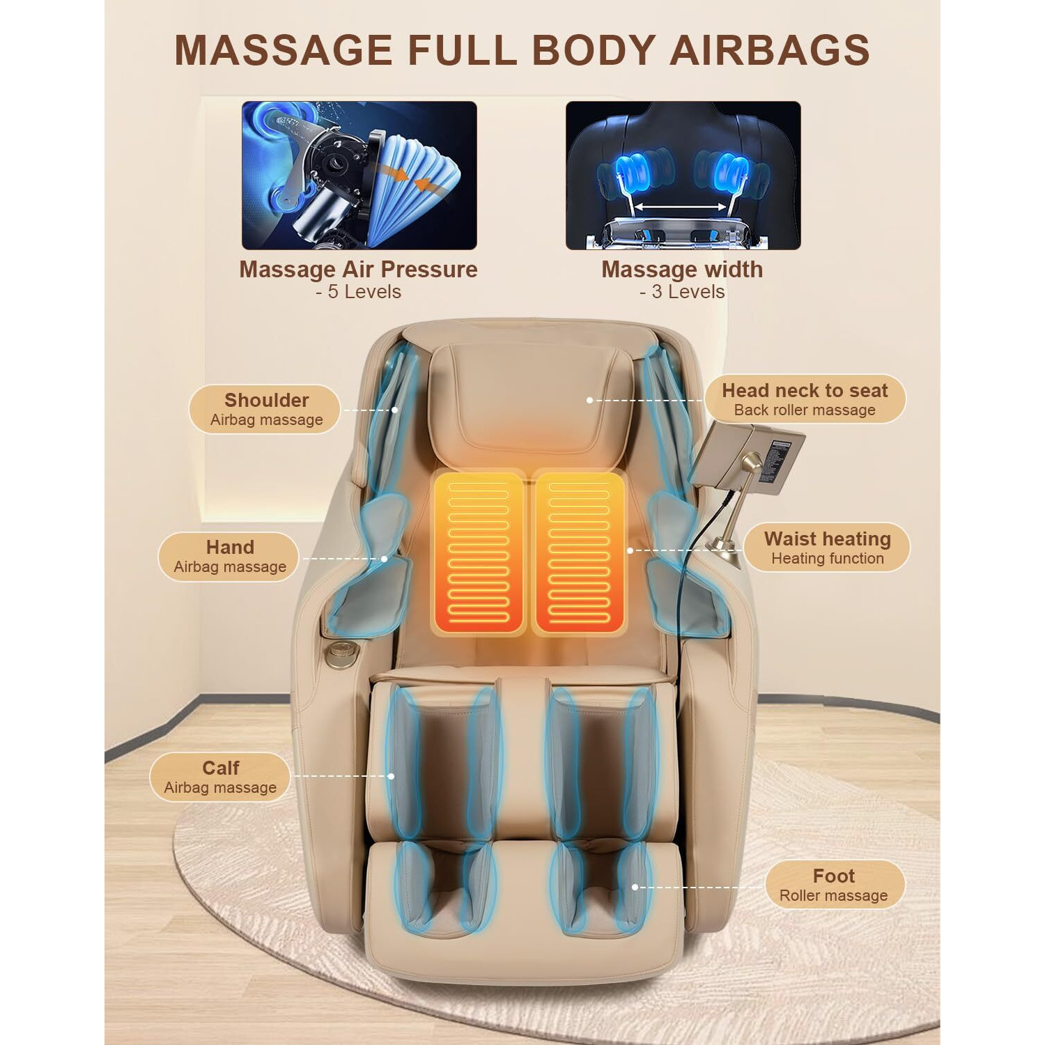 Relx 2025 Massage Chair Full Body, Zero Gravity Airbag Shiatsu Massage Chair With Sl-Track, Heating, Ai Control, Body Scan, 13 Modes, Foot Rollers, And Deep Yoga Stretch (Beige)