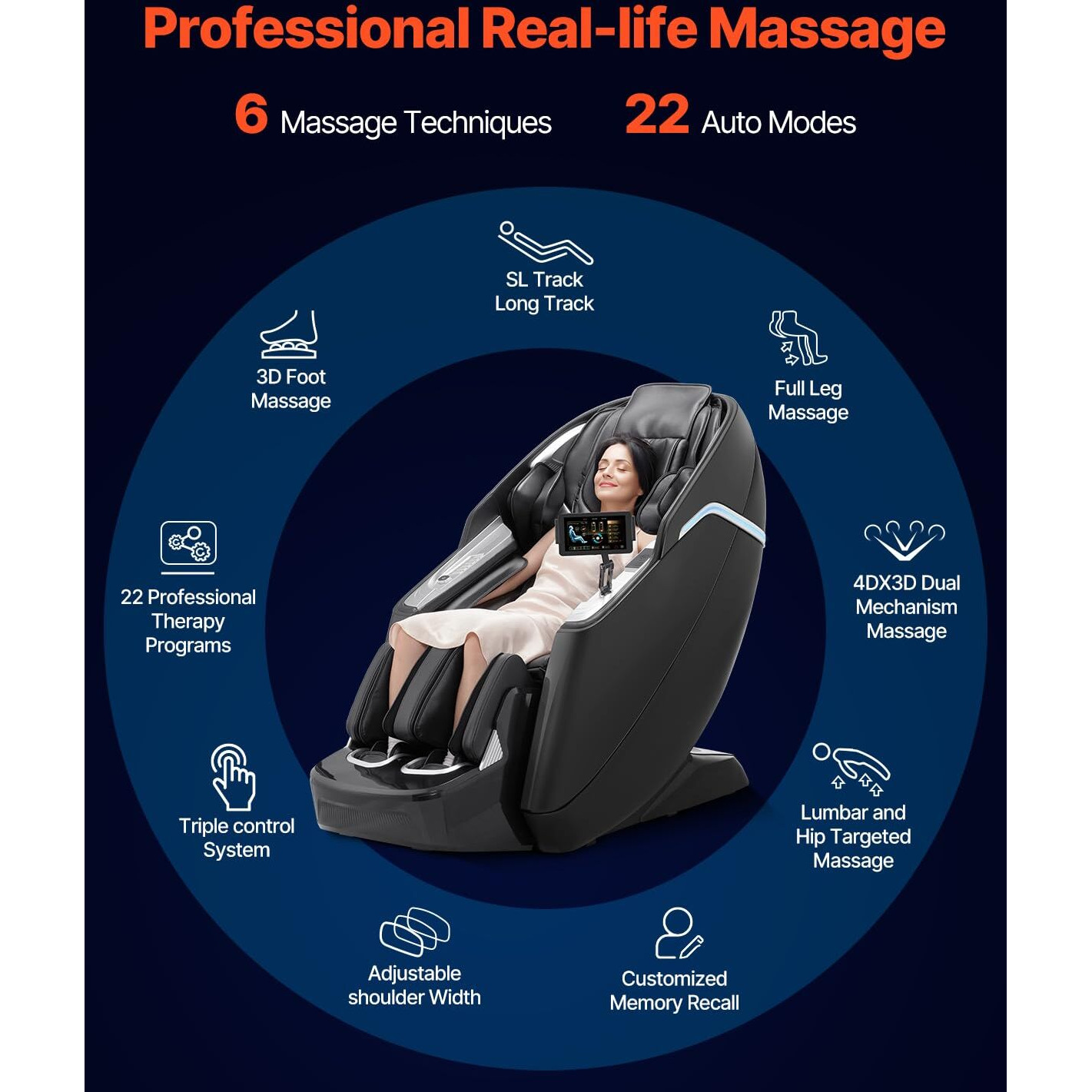 Vevor 4D+3D Full Body Massage Chair - Sl Track, Ai Voice Control, Electric Extendable Footrest, Yoga Stretch, Tft Touchscreen, Home Relaxation