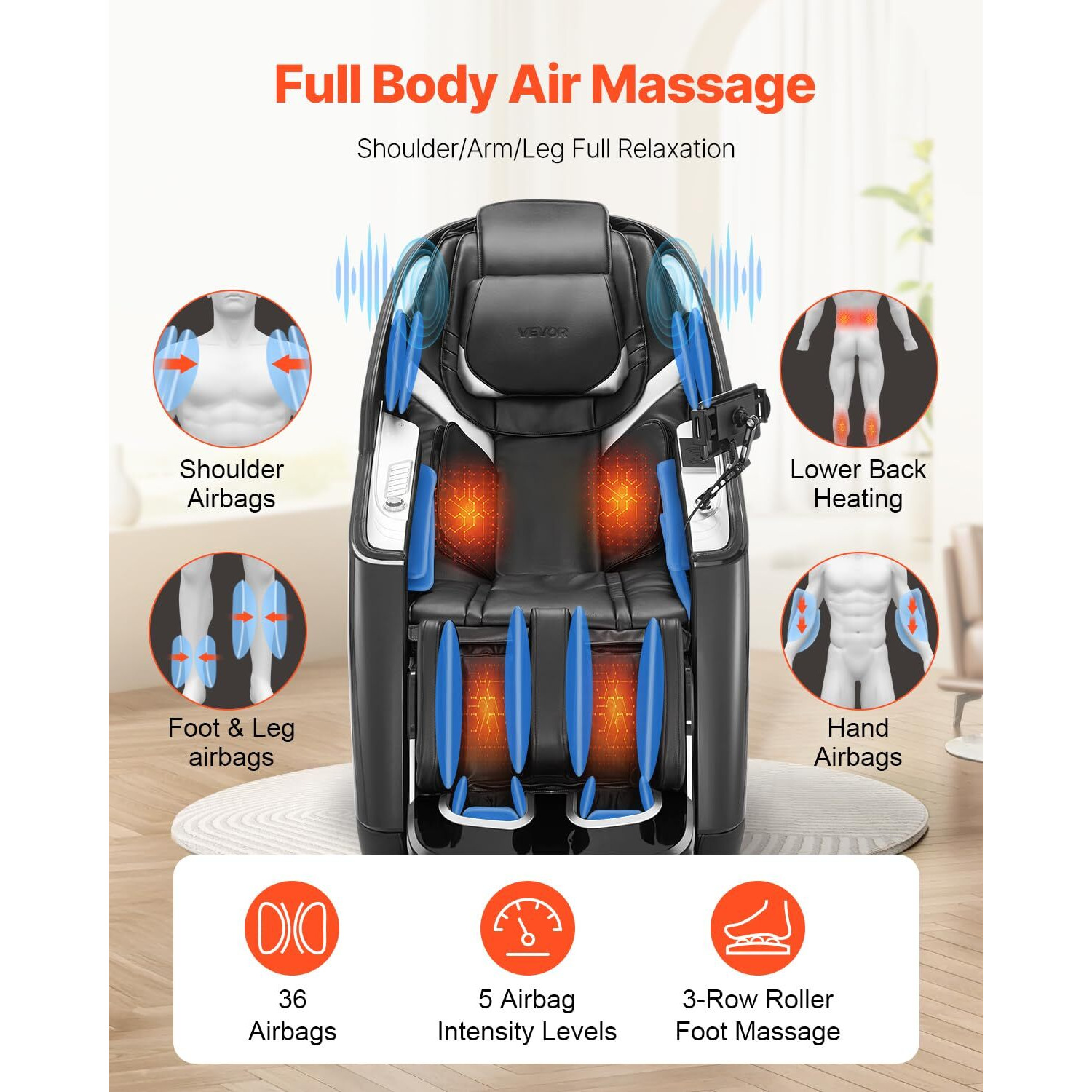 Vevor 4D+3D Full Body Massage Chair - Sl Track, Ai Voice Control, Electric Extendable Footrest, Yoga Stretch, Tft Touchscreen, Home Relaxation