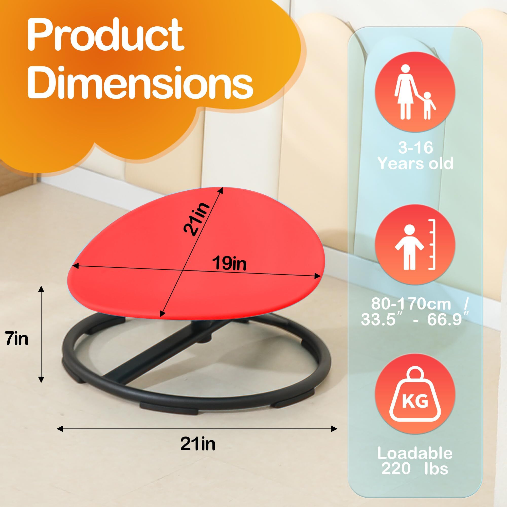 Domaxarts Sensory Spinning Chair For Autistic Kids,Sensory Swivel Chair,Sit And Spin Toy For Balance And Coordination, Spinning Autism Seat & Adhd Children, Indoor & Outdoor Play For Ages 3+(Red)