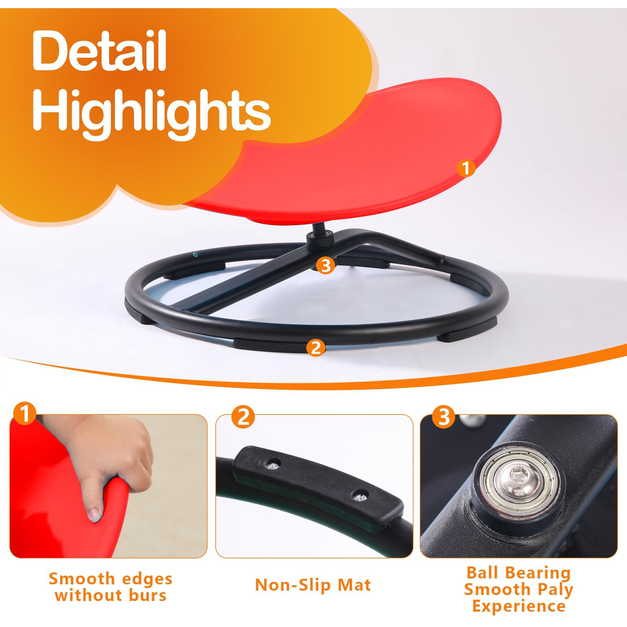 Domaxarts Sensory Spinning Chair For Autistic Kids,Sensory Swivel Chair,Sit And Spin Toy For Balance And Coordination, Spinning Autism Seat & Adhd Children, Indoor & Outdoor Play For Ages 3+(Red)