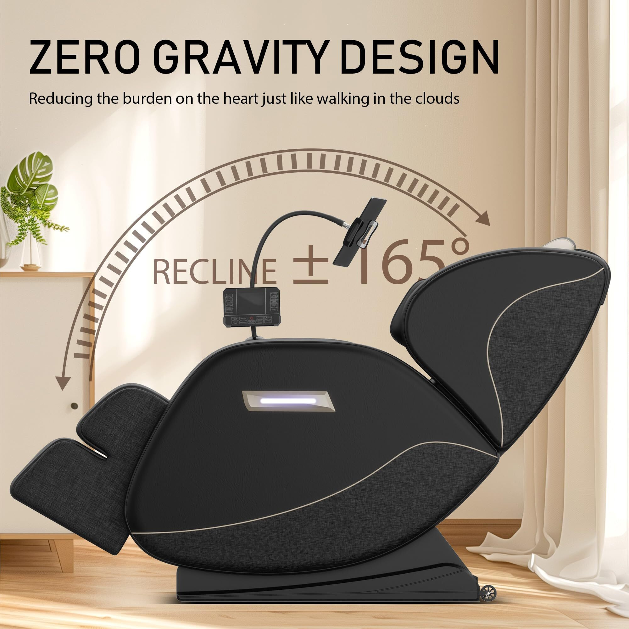 Massage Chair Full Body, Zero Gravity Massage Chair With Auto Modes, Airbag Massage, Foot Massage, 6 Fix Point Rollers, Heating, Touch Screen Controller, Black Home Relaxation Recliner With Massage