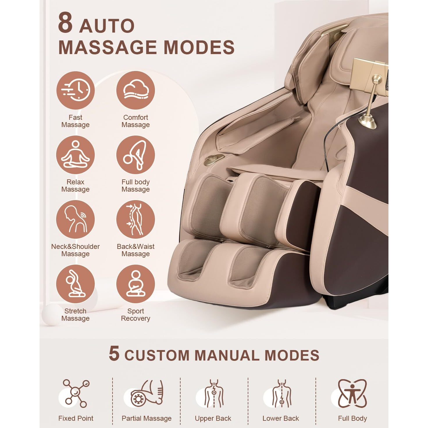Relx 2025 Massage Chair Full Body, Zero Gravity Airbag Shiatsu Massage Chair With Sl-Track, Heating, Ai Control, Body Scan, 13 Modes, Foot Rollers, And Deep Yoga Stretch (Coffee)